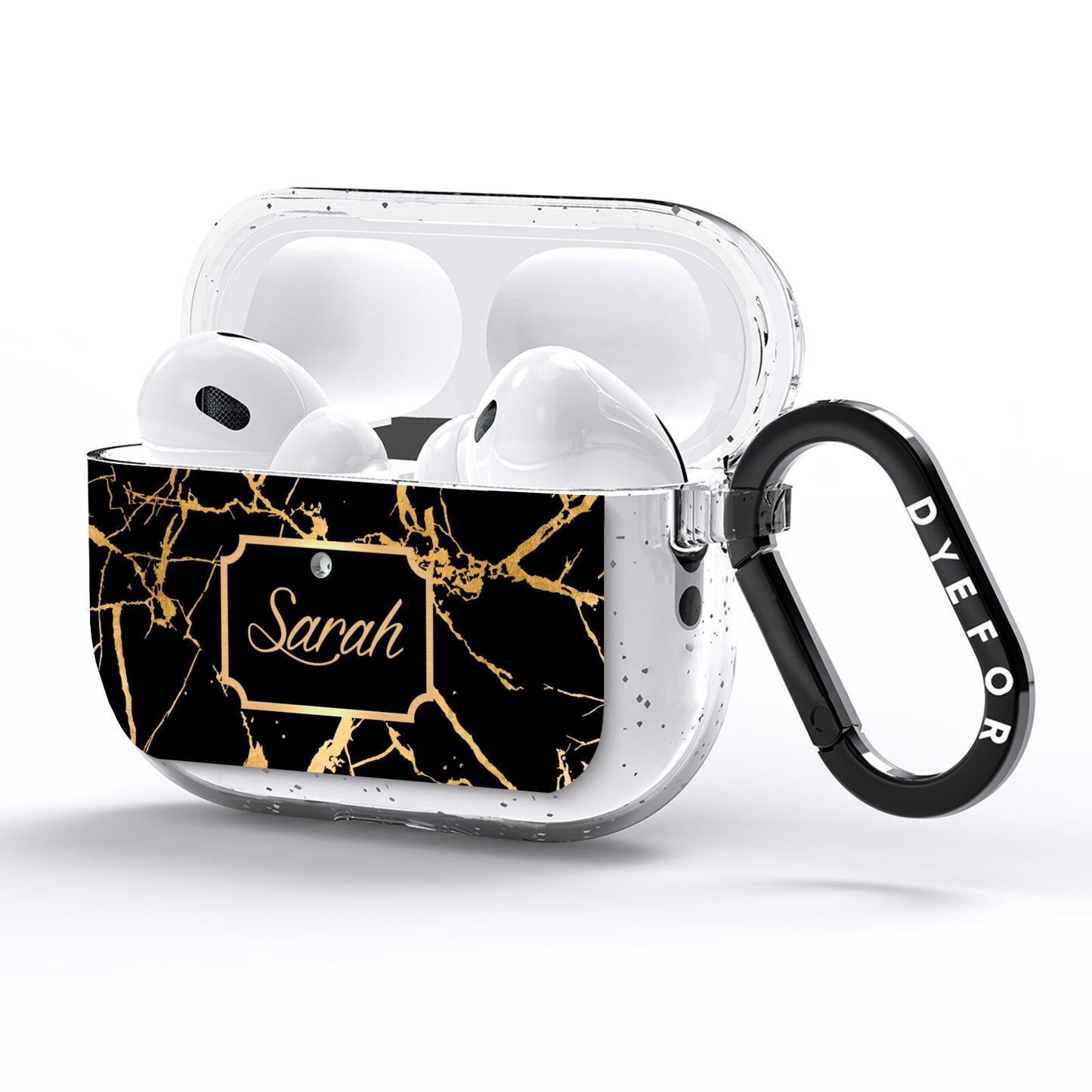 Personalised Gold Black Marble Name AirPods Pro Glitter Case Side Image