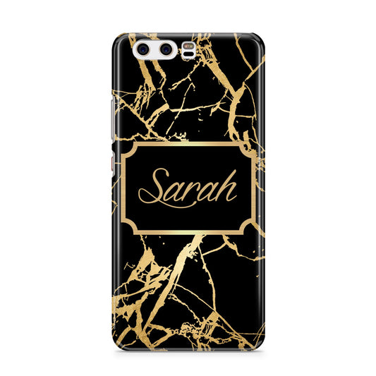 Personalised Gold Black Marble Name Huawei P10 Phone Case