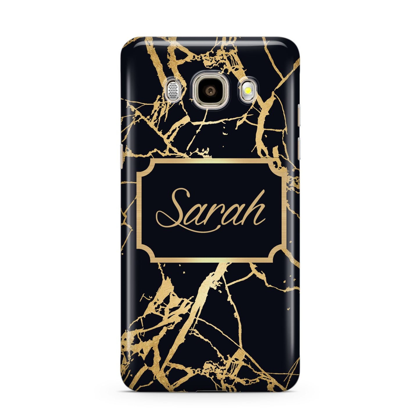 Personalised Gold Black Marble Name Samsung Galaxy J7 2016 Case on gold phone