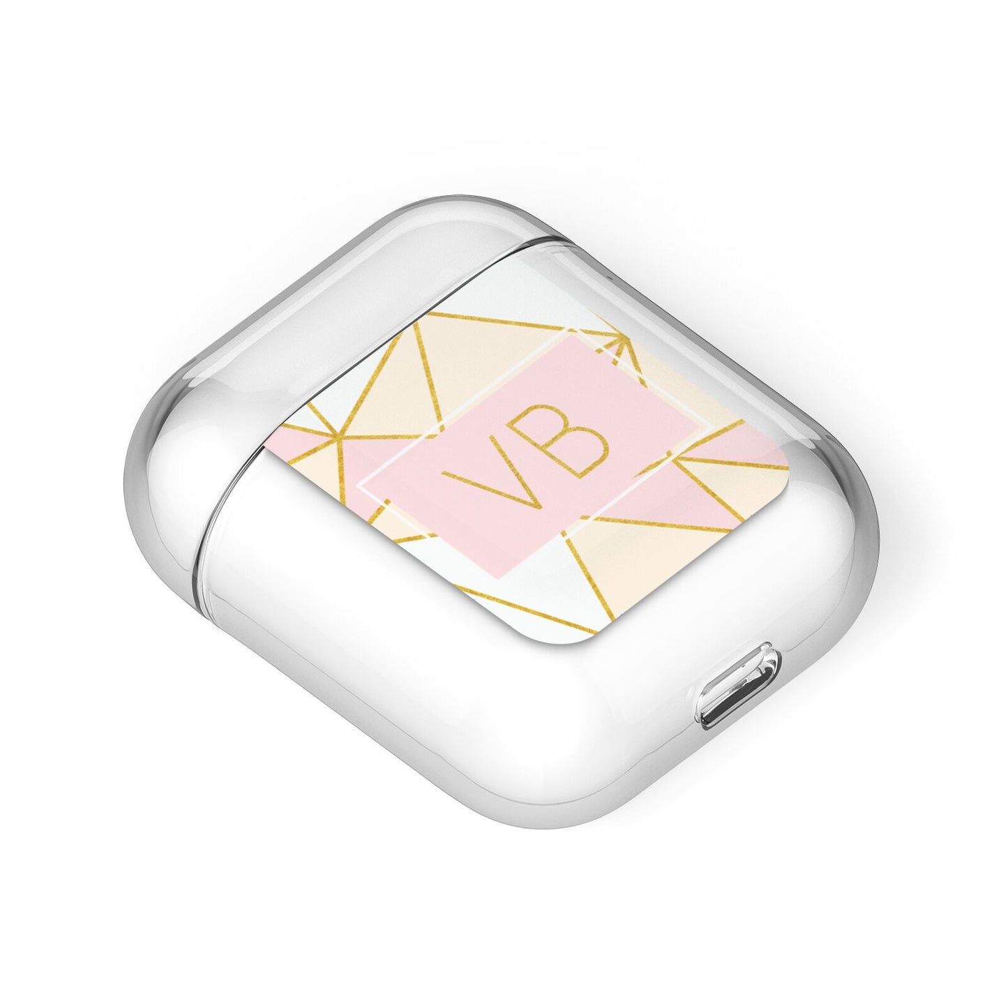 Personalised Gold Initials Geometric AirPods Case Laid Flat