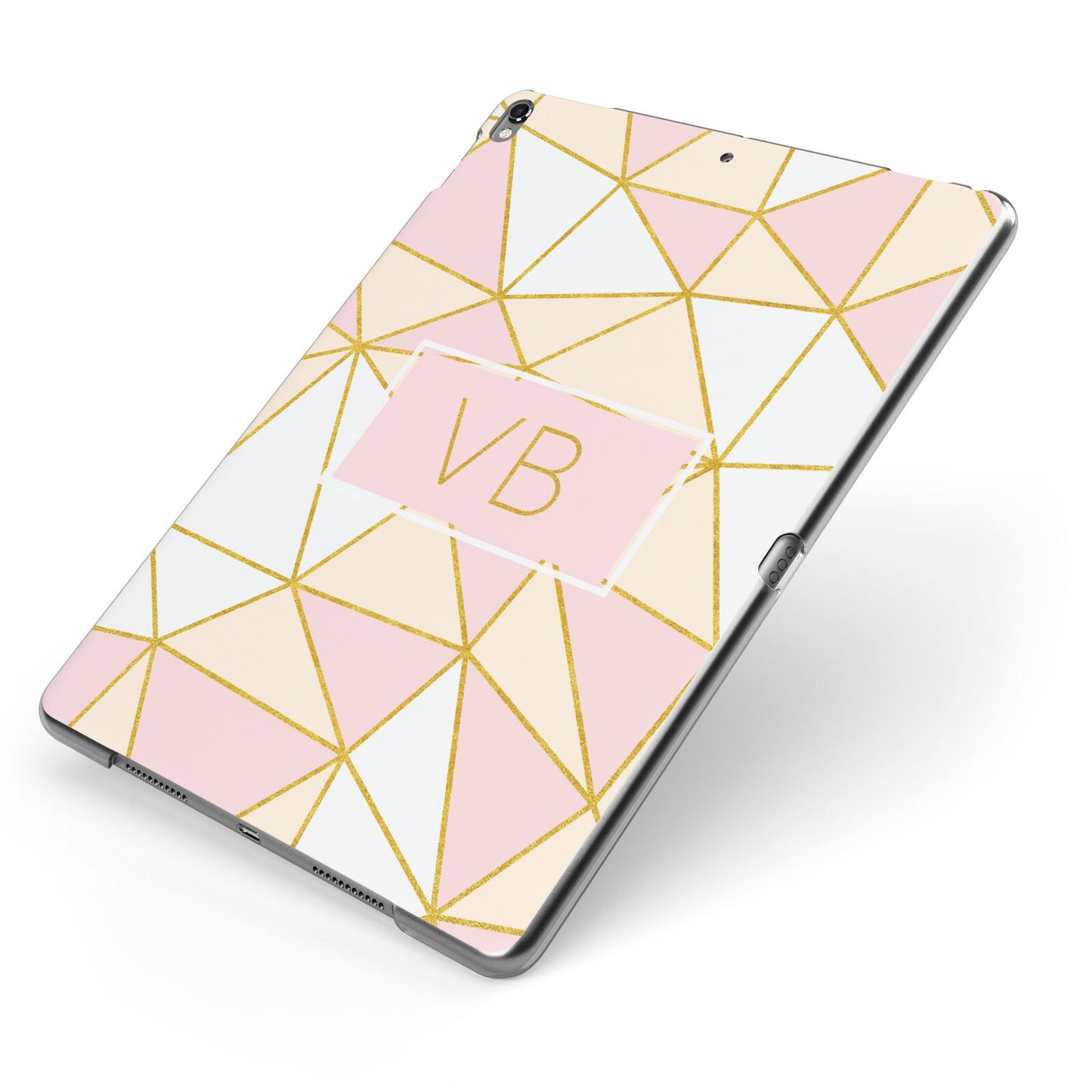 Personalised Gold Initials Geometric Apple iPad Case on Grey iPad Side View