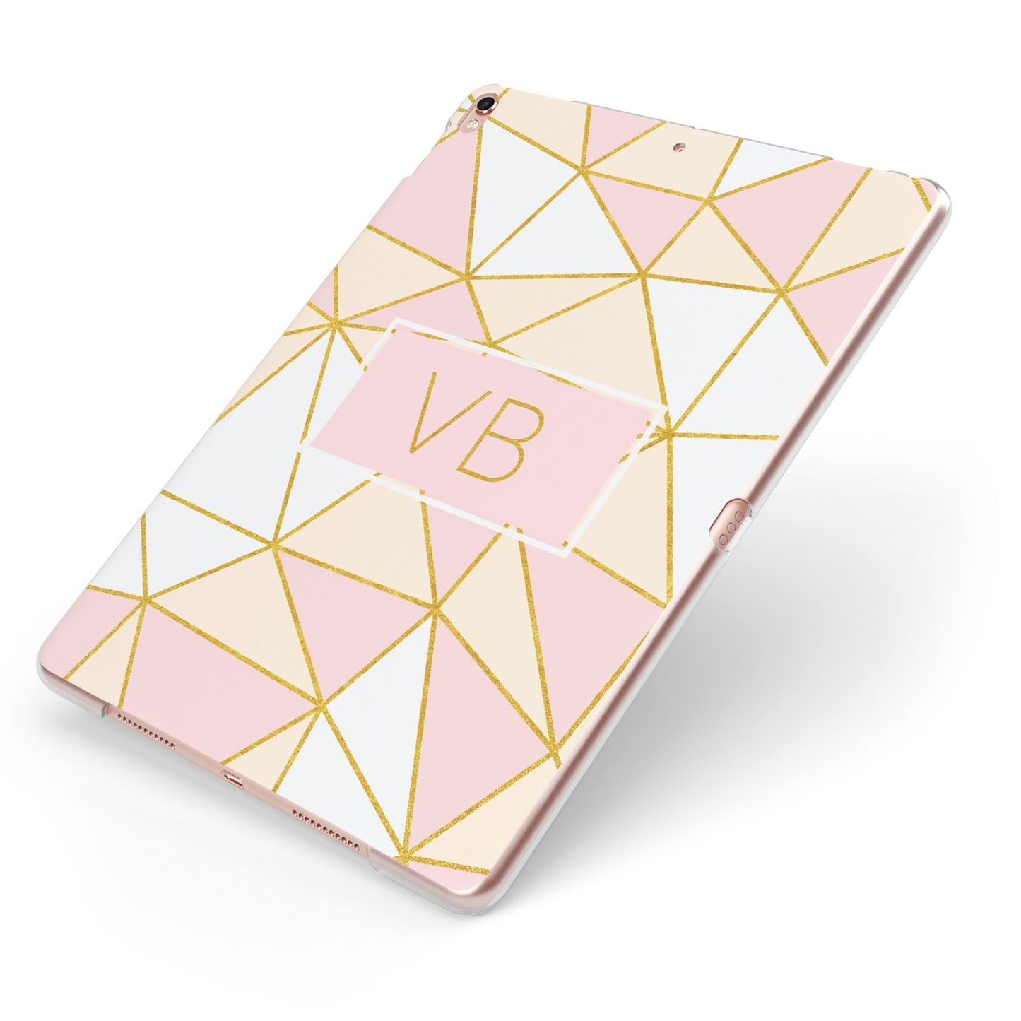 Personalised Gold Initials Geometric Apple iPad Case on Rose Gold iPad Side View