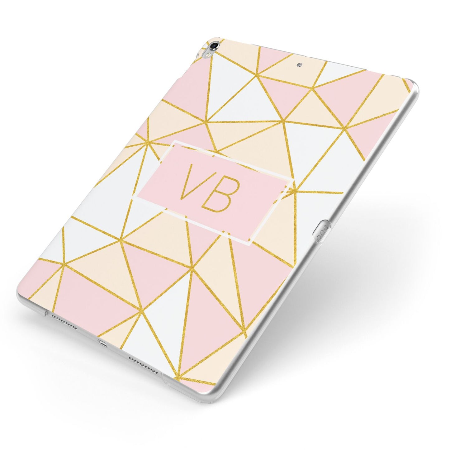 Personalised Gold Initials Geometric Apple iPad Case on Silver iPad Side View