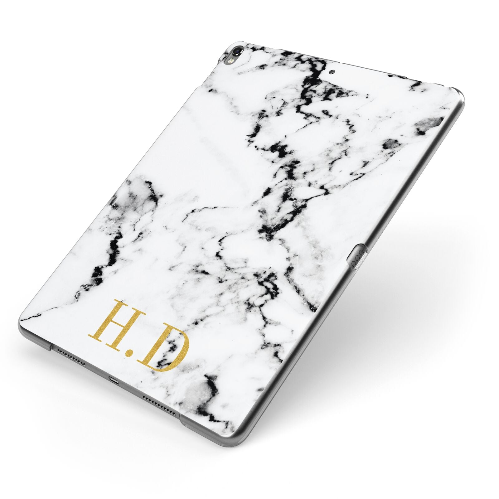 Personalised Gold Initials Marble New Apple iPad Case on Grey iPad Side View