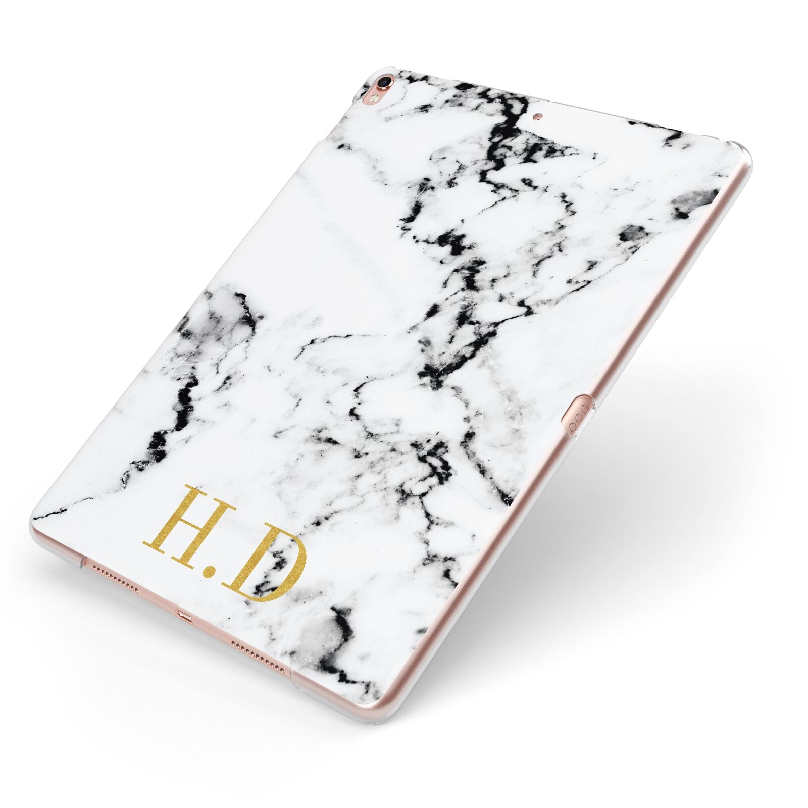 Personalised Gold Initials Marble New Apple iPad Case on Rose Gold iPad Side View