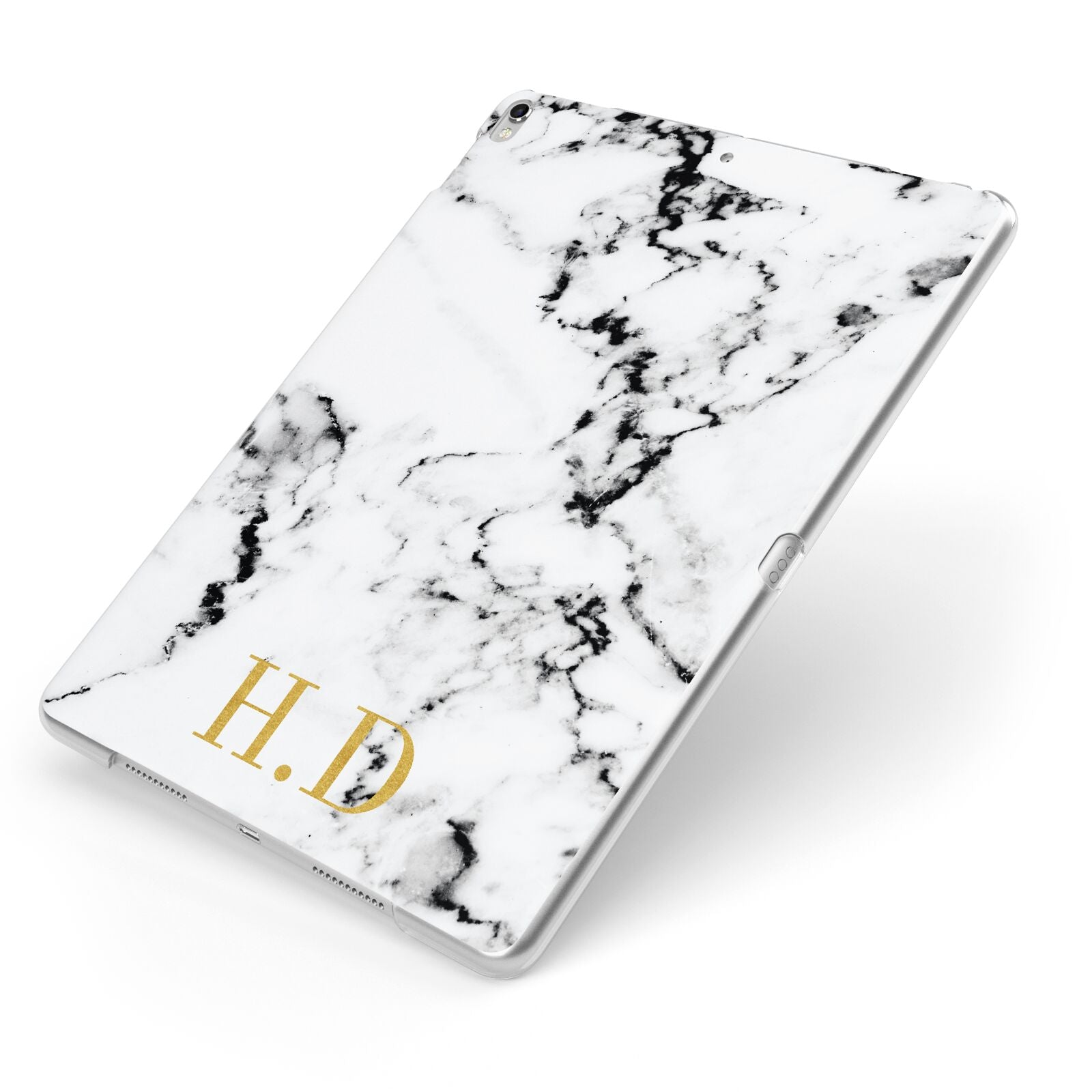 Personalised Gold Initials Marble New Apple iPad Case on Silver iPad Side View