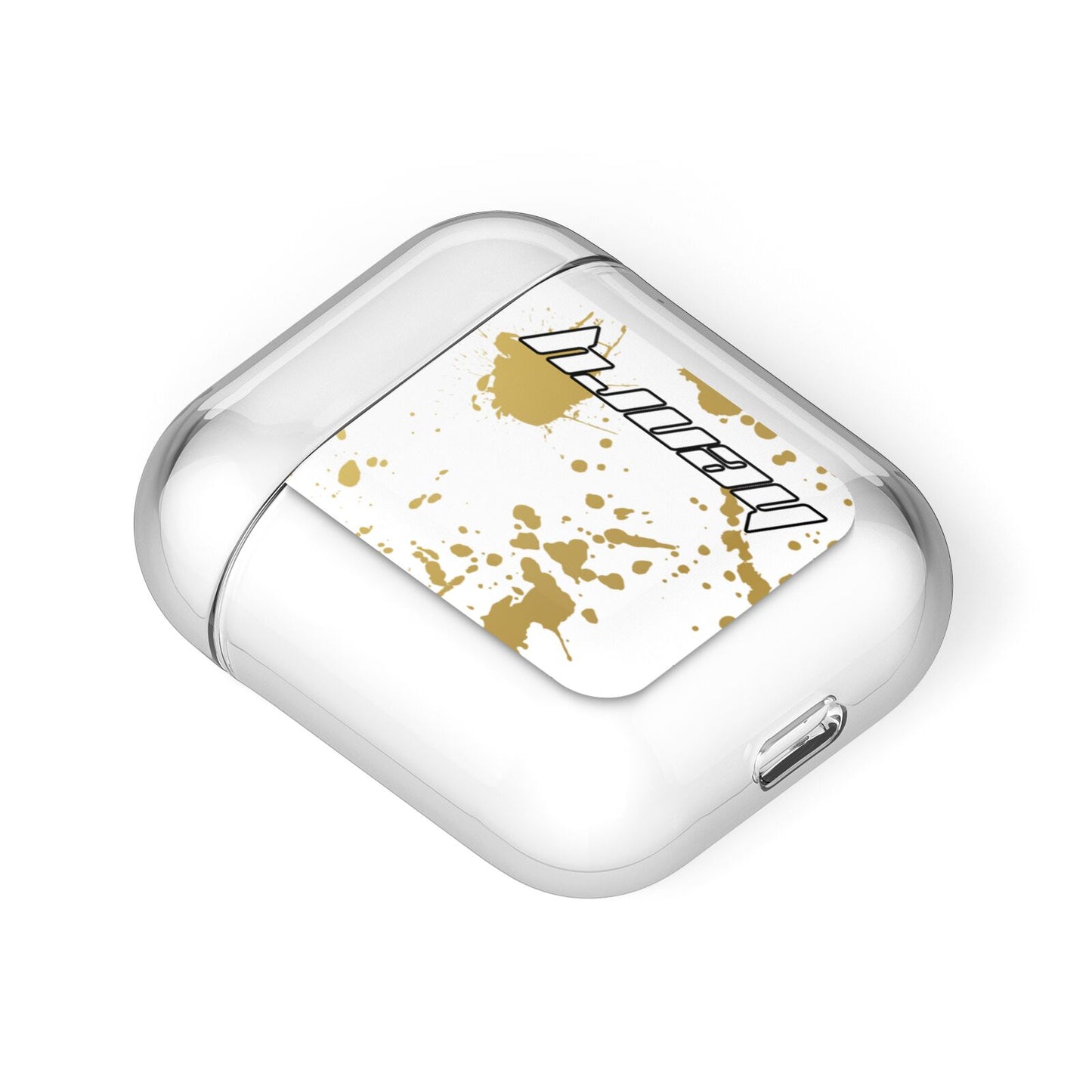 Personalised Gold Ink Splash AirPods Case Laid Flat