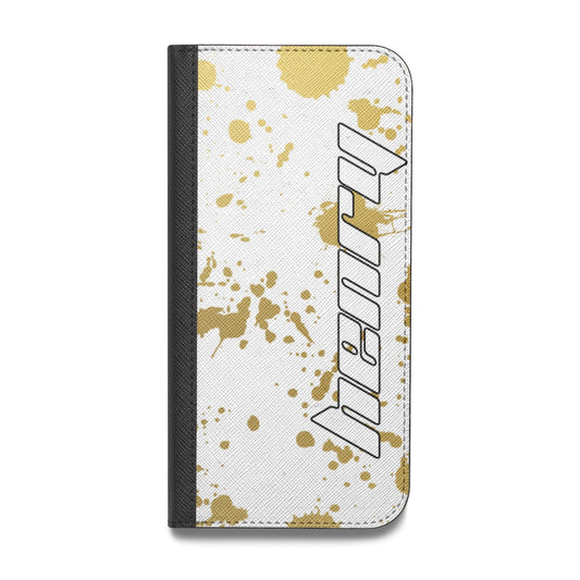 Personalised Gold Ink Splash Vegan Leather Flip iPhone Case