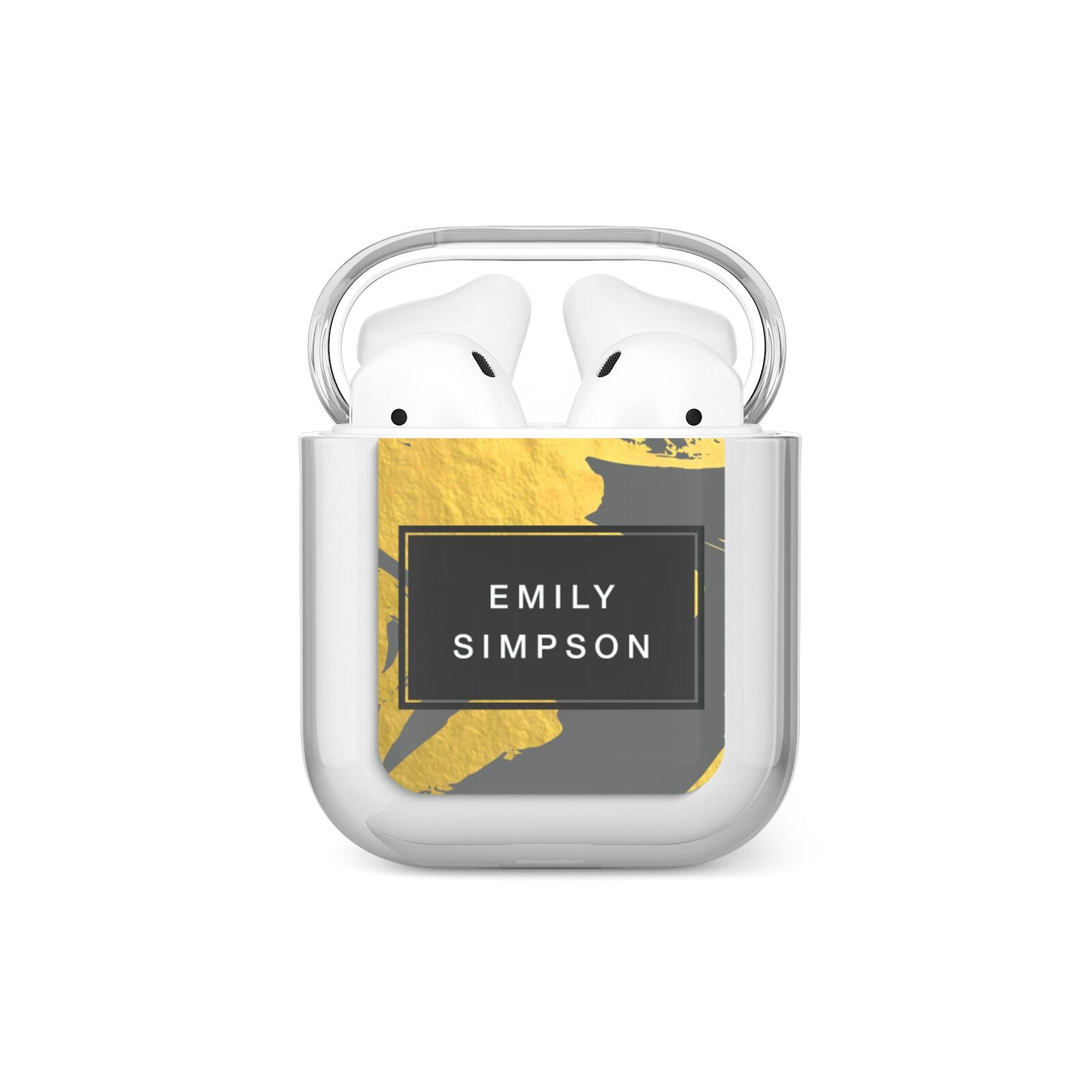 Personalised Gold Leaf Grey With Name AirPods Case