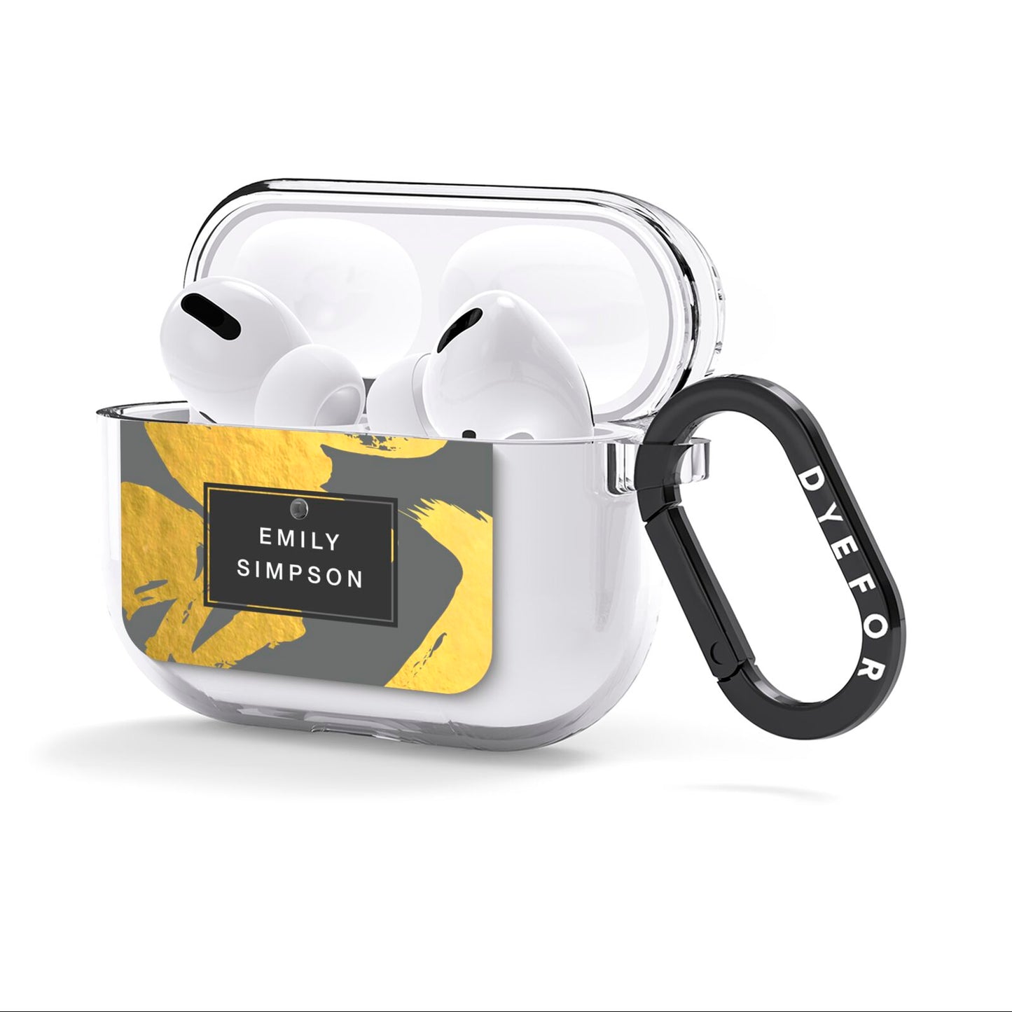 Personalised Gold Leaf Grey With Name AirPods Clear Case 3rd Gen Side Image