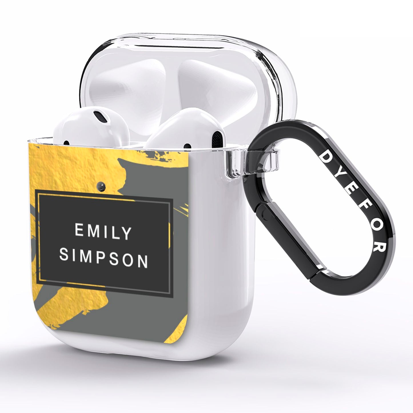 Personalised Gold Leaf Grey With Name AirPods Clear Case Side Image