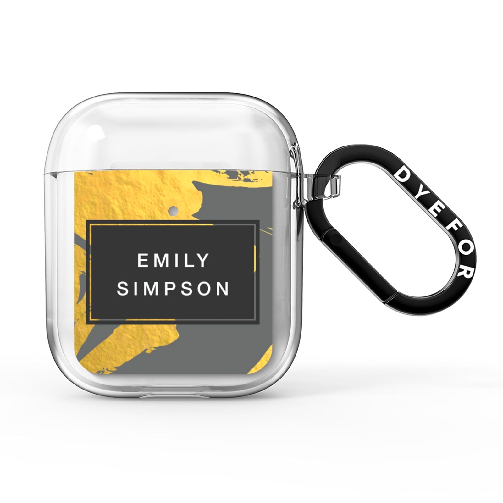 Personalised Gold Leaf Grey With Name AirPods Clear Case