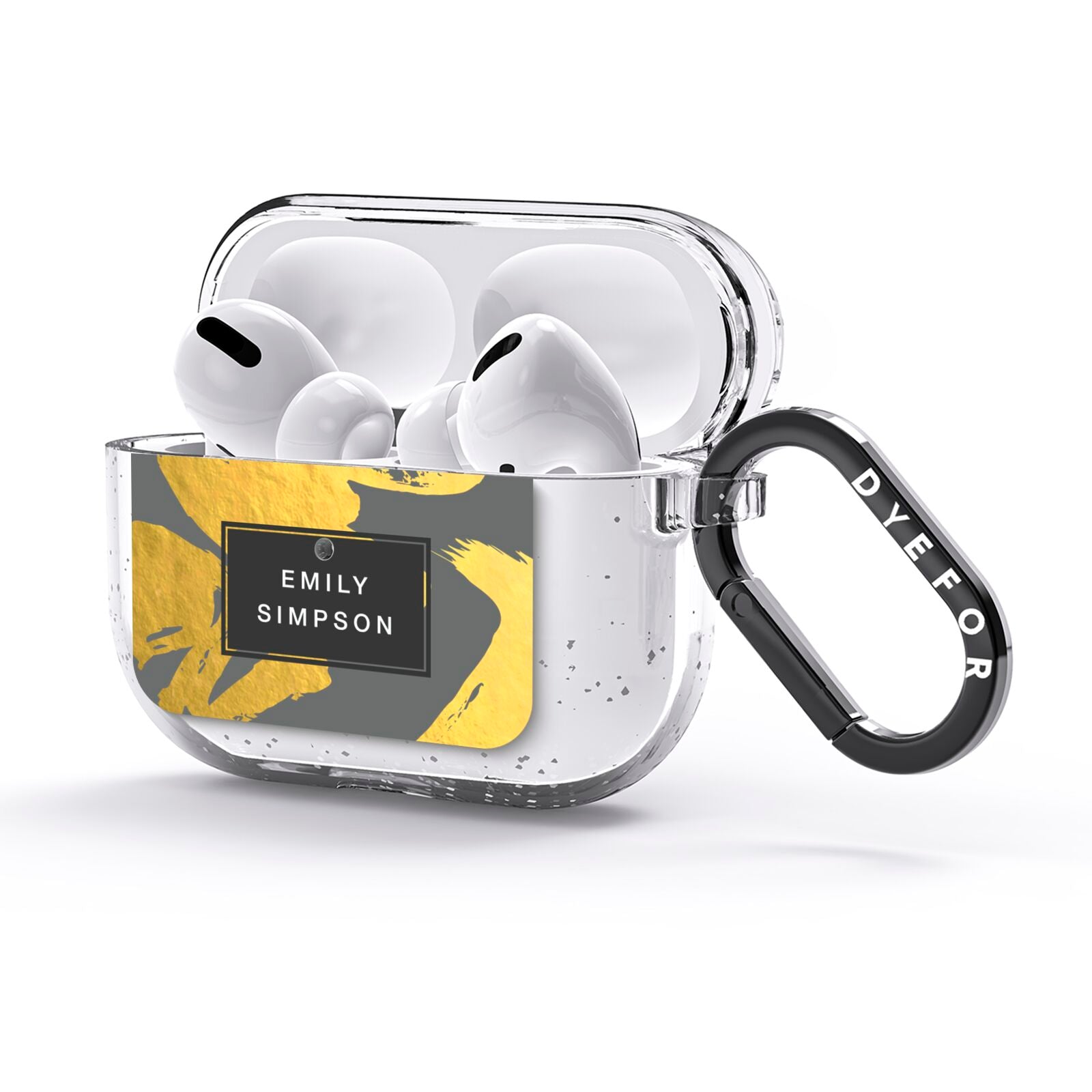 Personalised Gold Leaf Grey With Name AirPods Glitter Case 3rd Gen Side Image