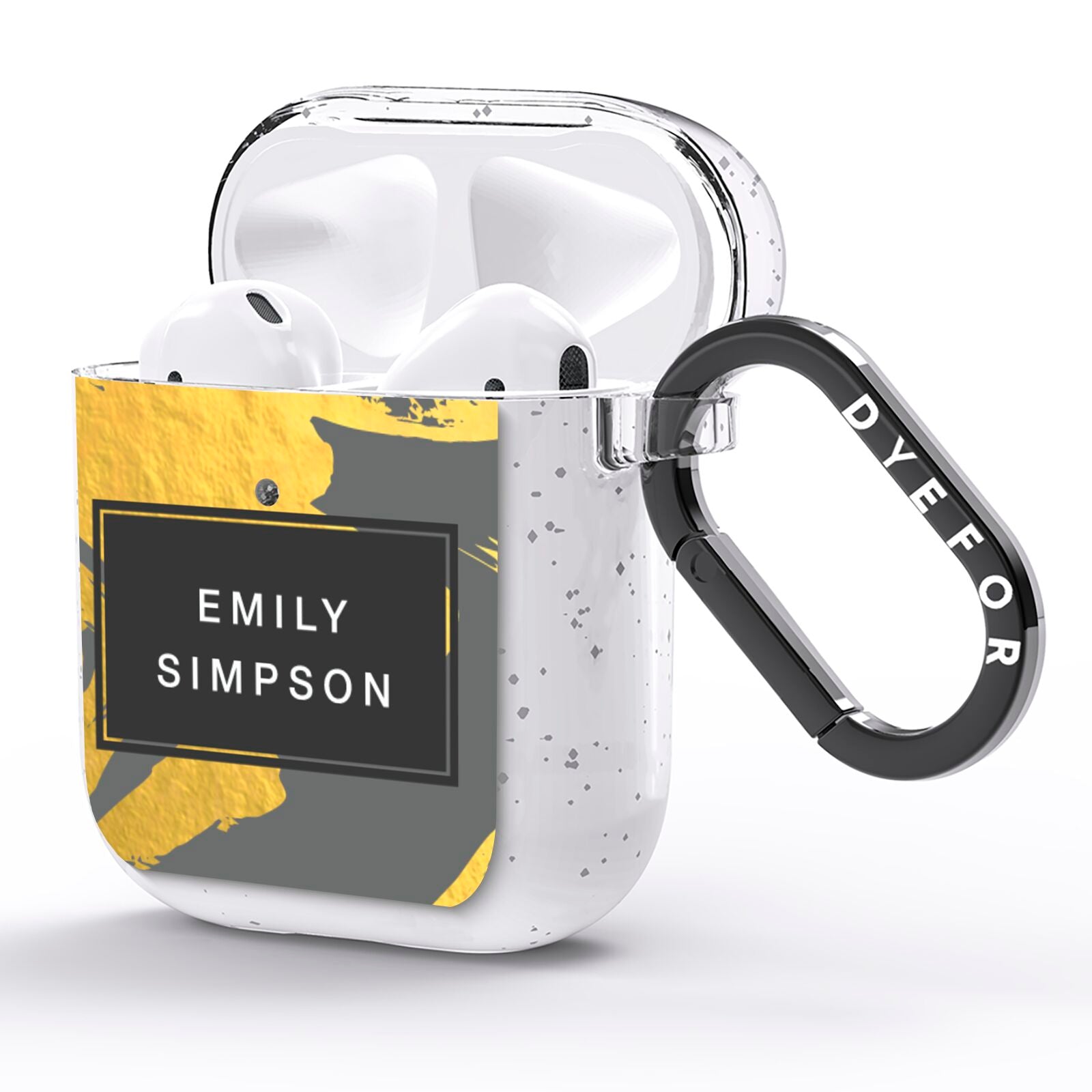 Personalised Gold Leaf Grey With Name AirPods Glitter Case Side Image