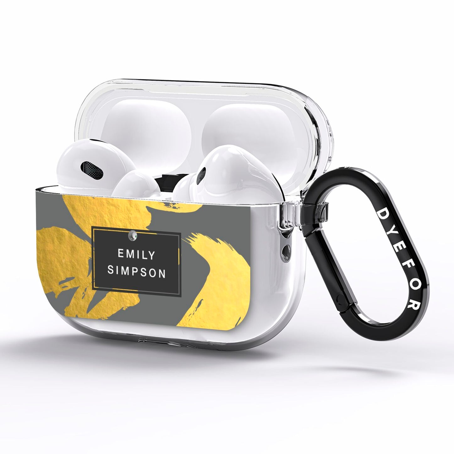 Personalised Gold Leaf Grey With Name AirPods Pro Clear Case Side Image