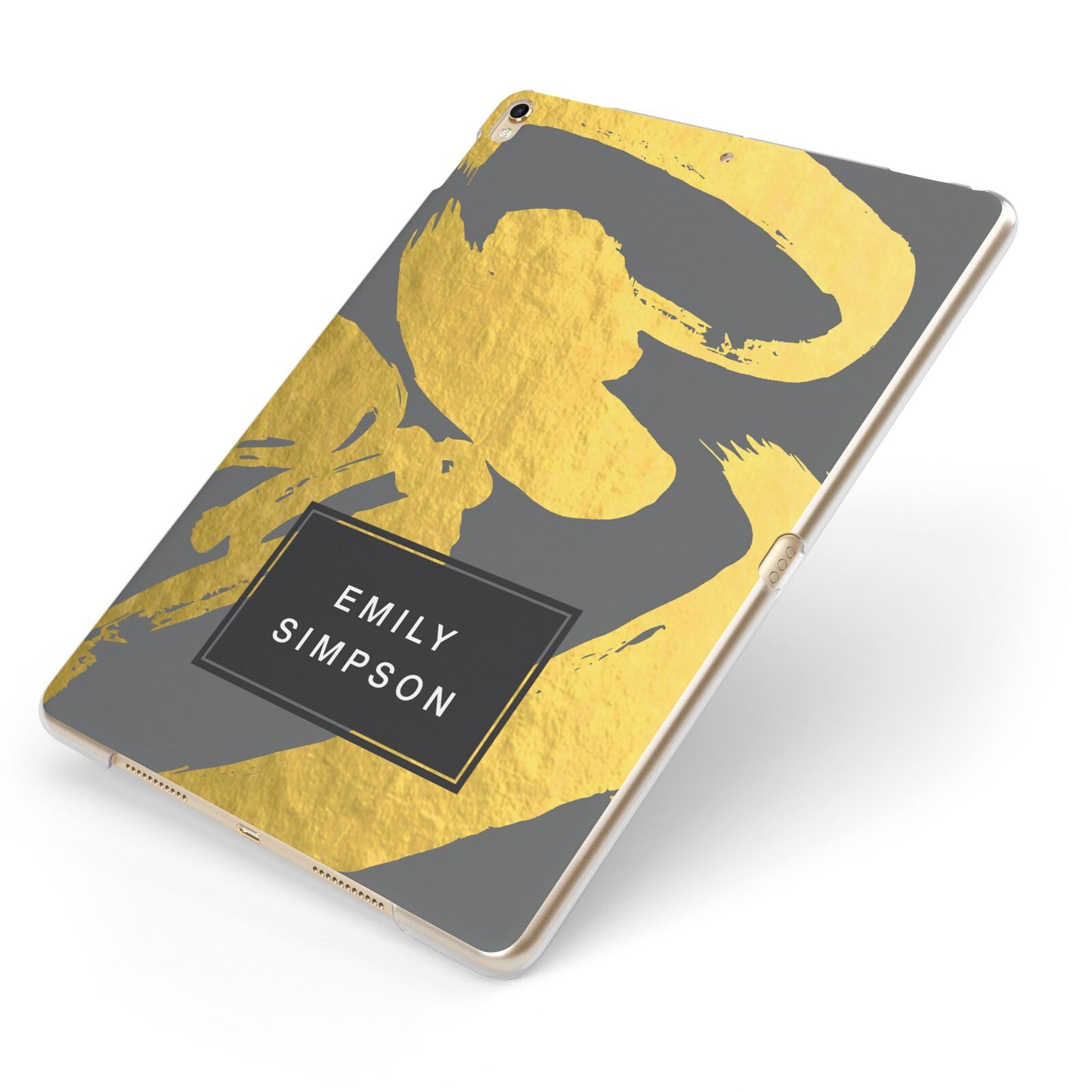 Personalised Gold Leaf Grey With Name Apple iPad Case on Gold iPad Side View