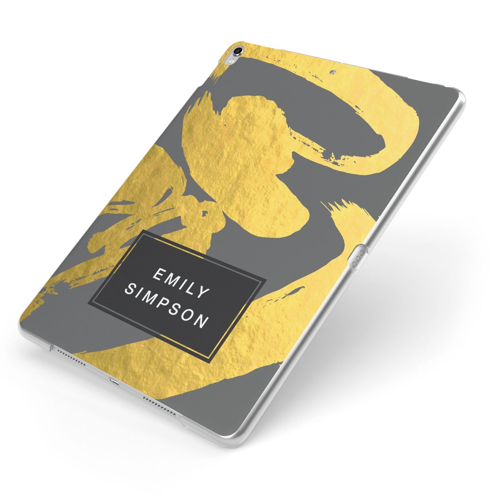 Personalised Gold Leaf Grey With Name Apple iPad Case on Silver iPad Side View