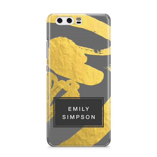 Personalised Gold Leaf Grey With Name Huawei P10 Phone Case