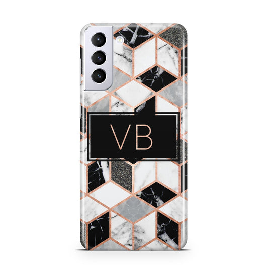 Personalised Gold Leaf Initials Marble Samsung S21 Plus Phone Case