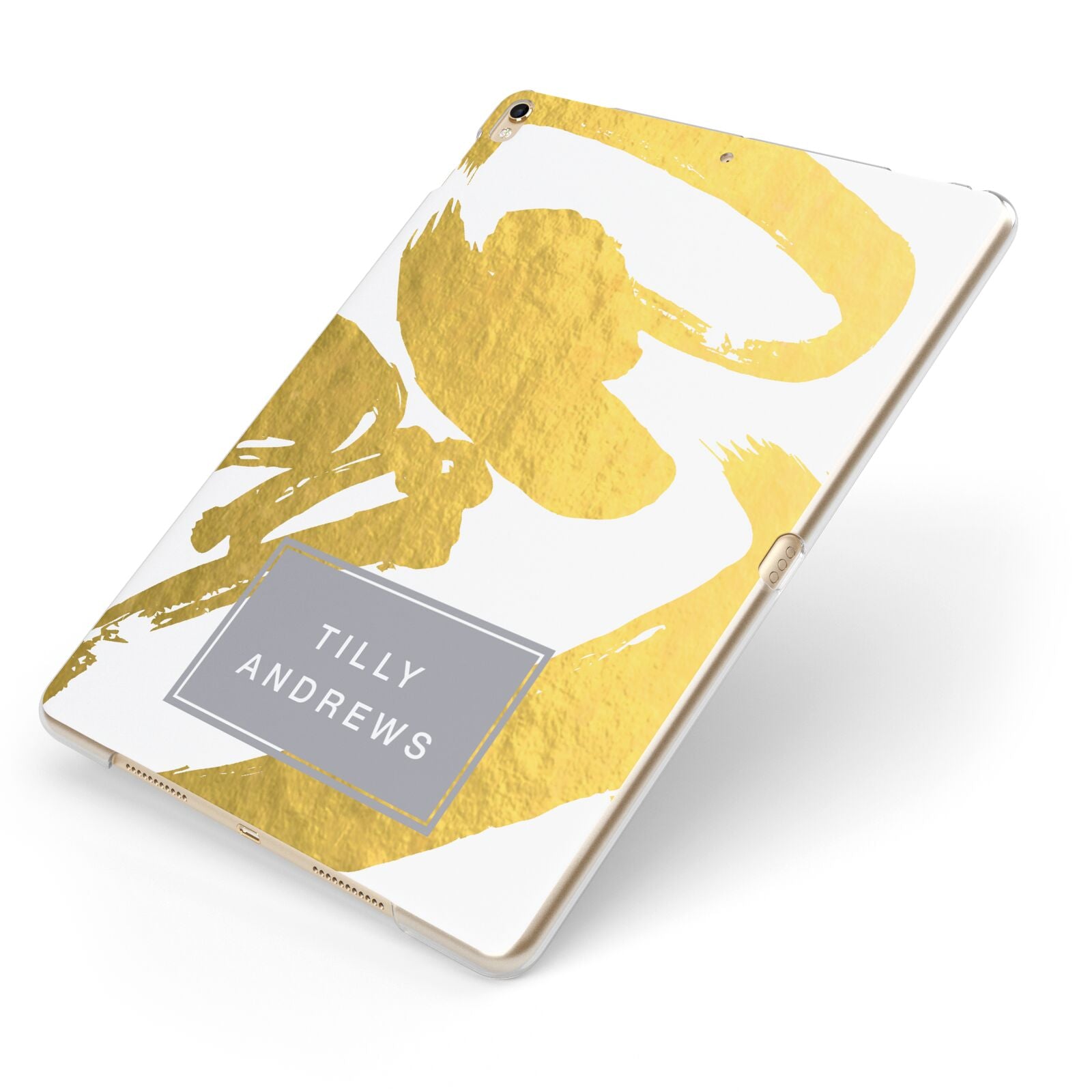 Personalised Gold Leaf White With Name Apple iPad Case on Gold iPad Side View