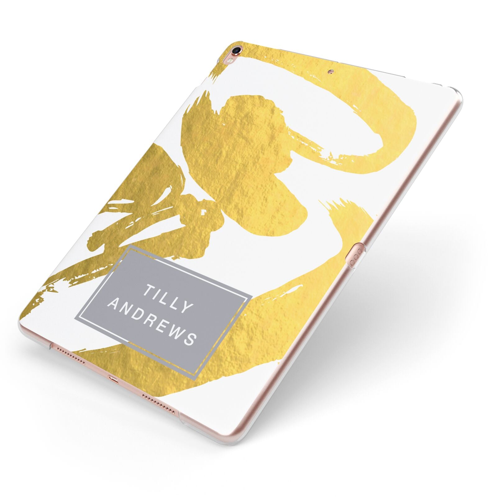 Personalised Gold Leaf White With Name Apple iPad Case on Rose Gold iPad Side View