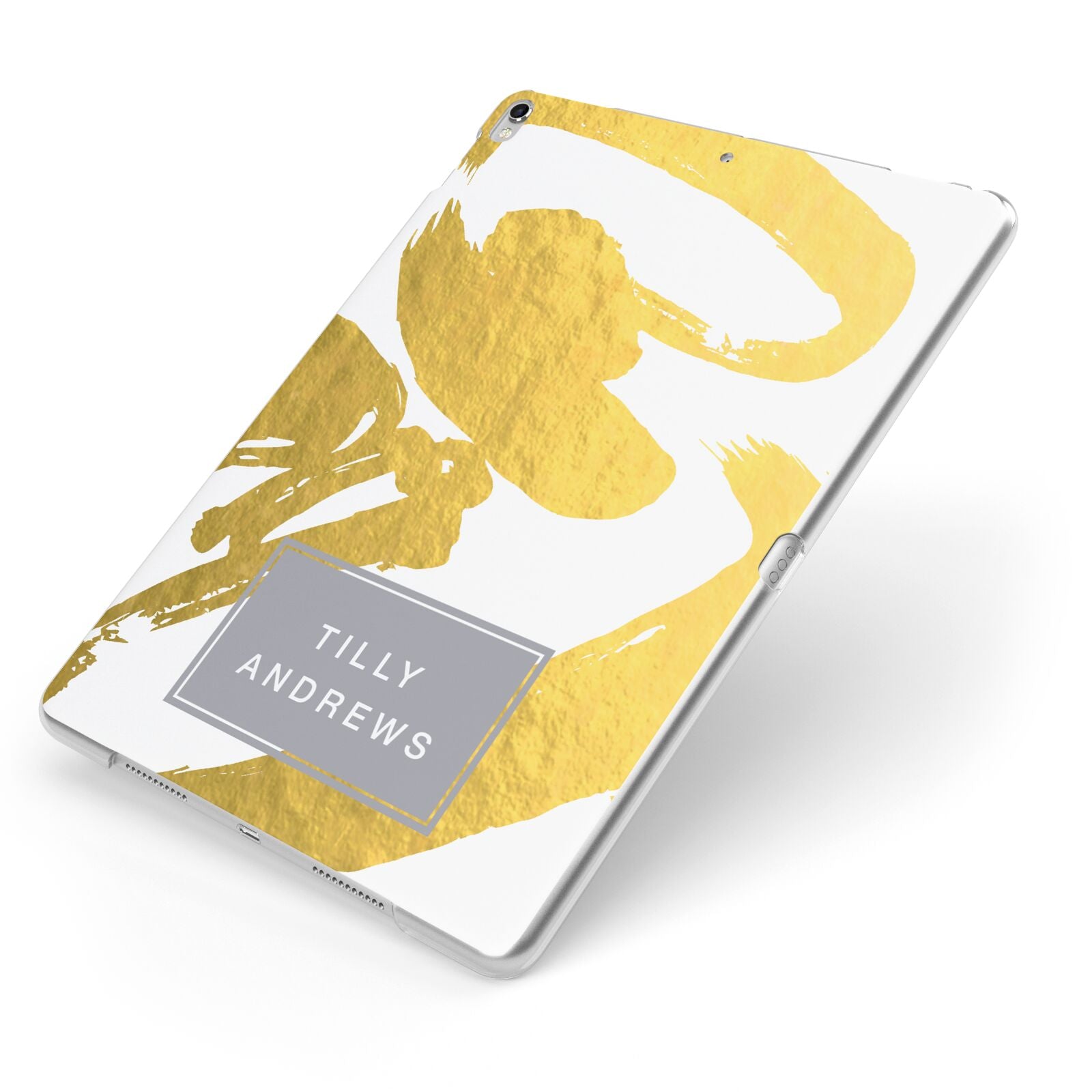 Personalised Gold Leaf White With Name Apple iPad Case on Silver iPad Side View