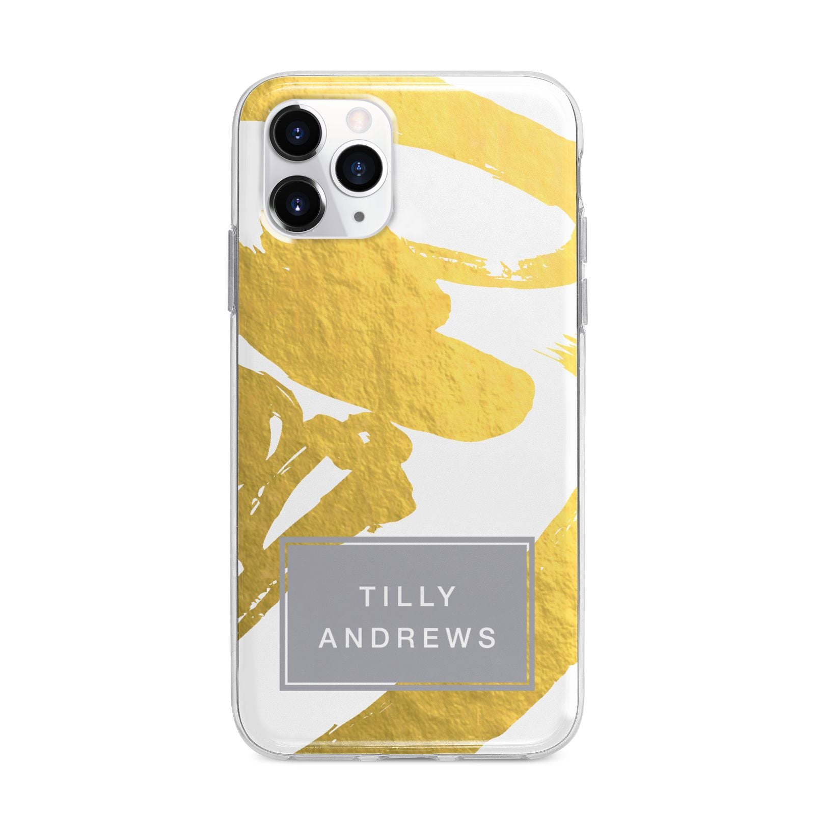 Personalised Gold Leaf White With Name Apple iPhone 11 Pro Max in Silver with Bumper Case