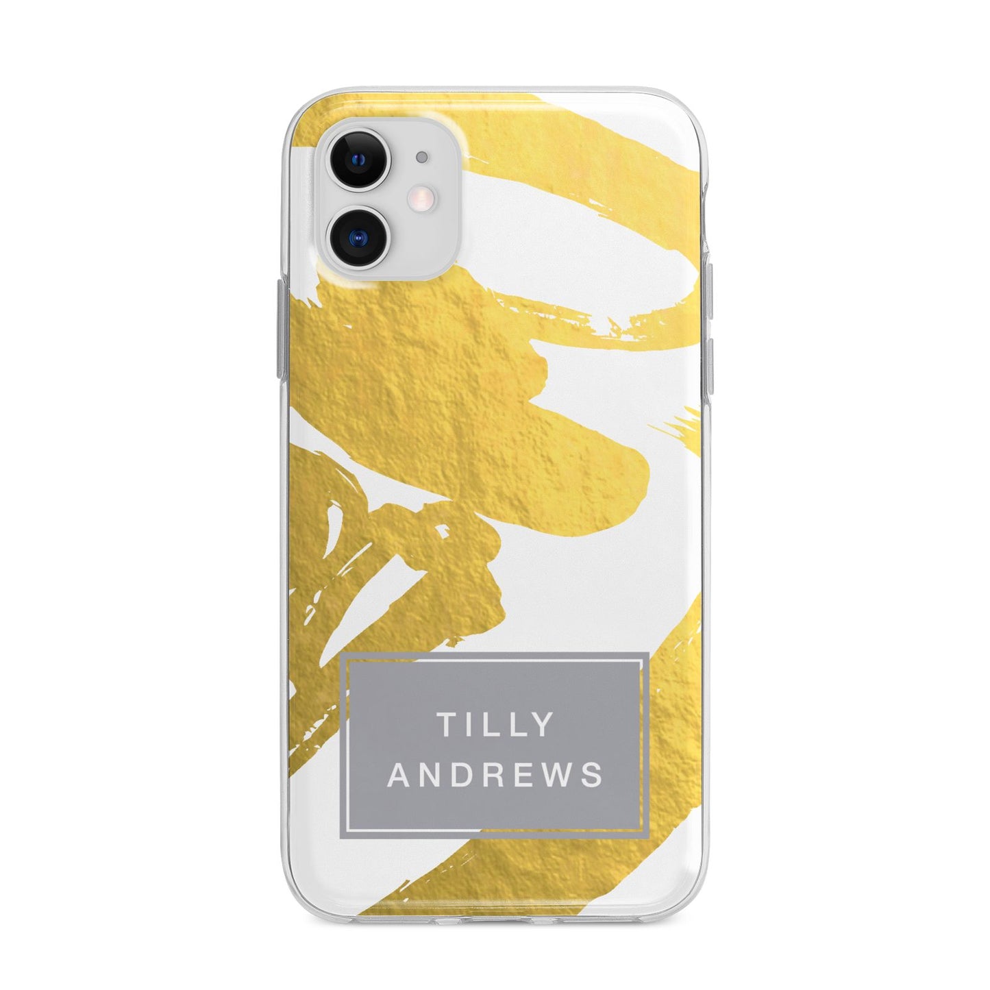 Personalised Gold Leaf White With Name Apple iPhone 11 in White with Bumper Case