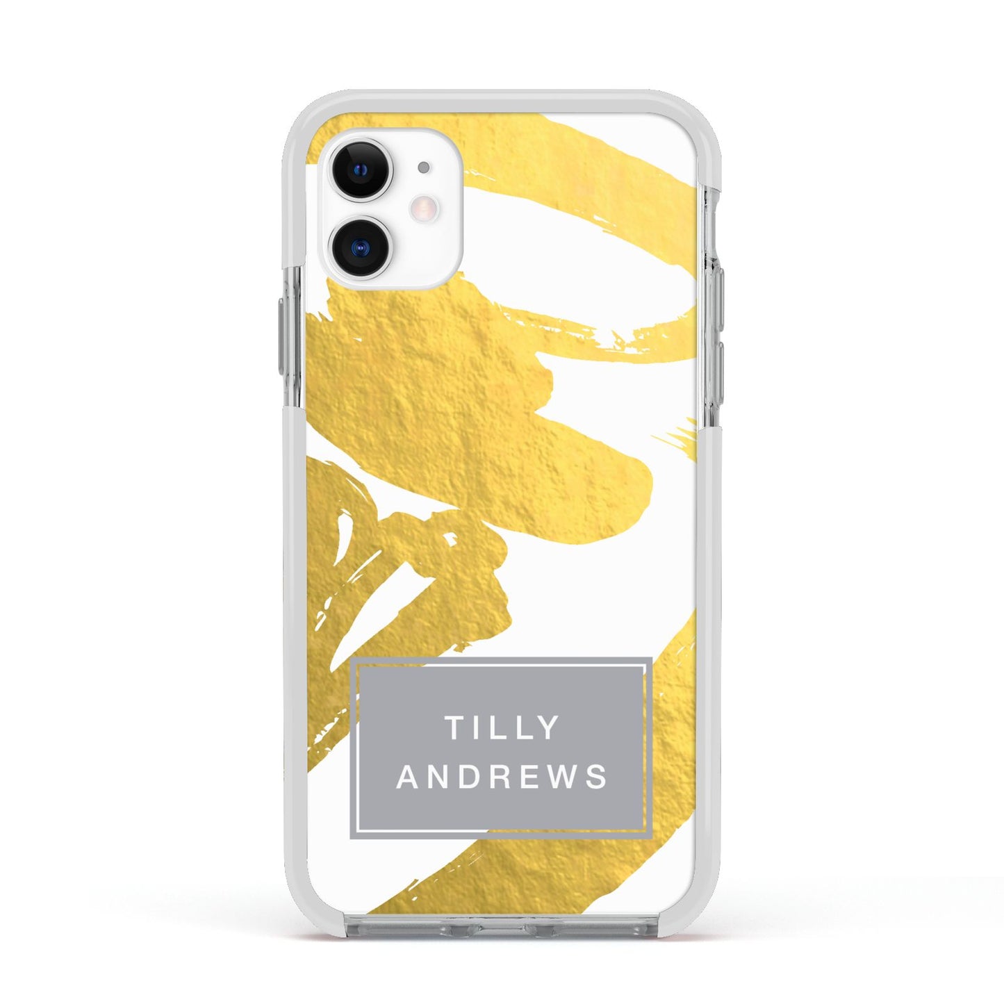 Personalised Gold Leaf White With Name Apple iPhone 11 in White with White Impact Case