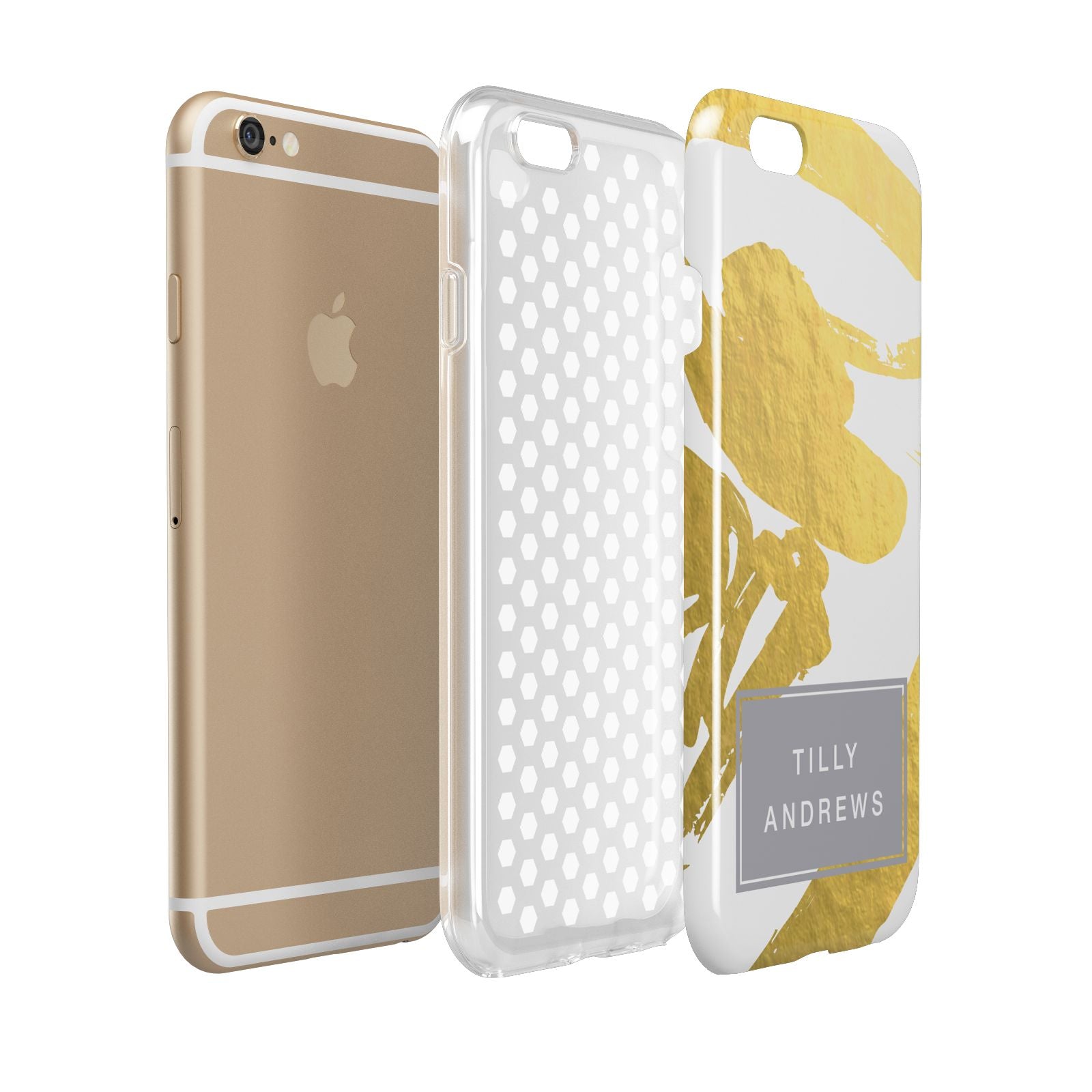 Personalised Gold Leaf White With Name Apple iPhone 6 3D Tough Case Expanded view