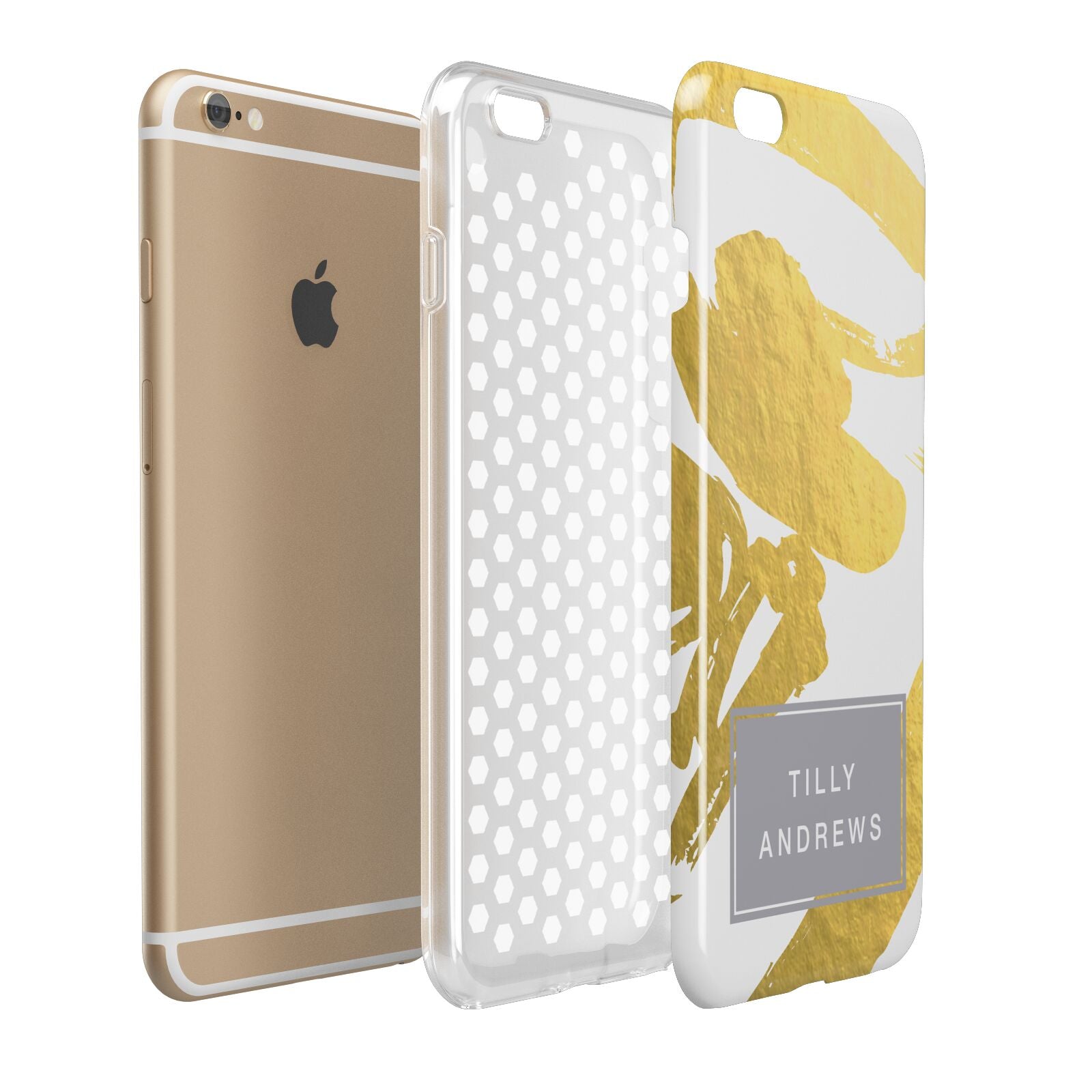 Personalised Gold Leaf White With Name Apple iPhone 6 Plus 3D Tough Case Expand Detail Image