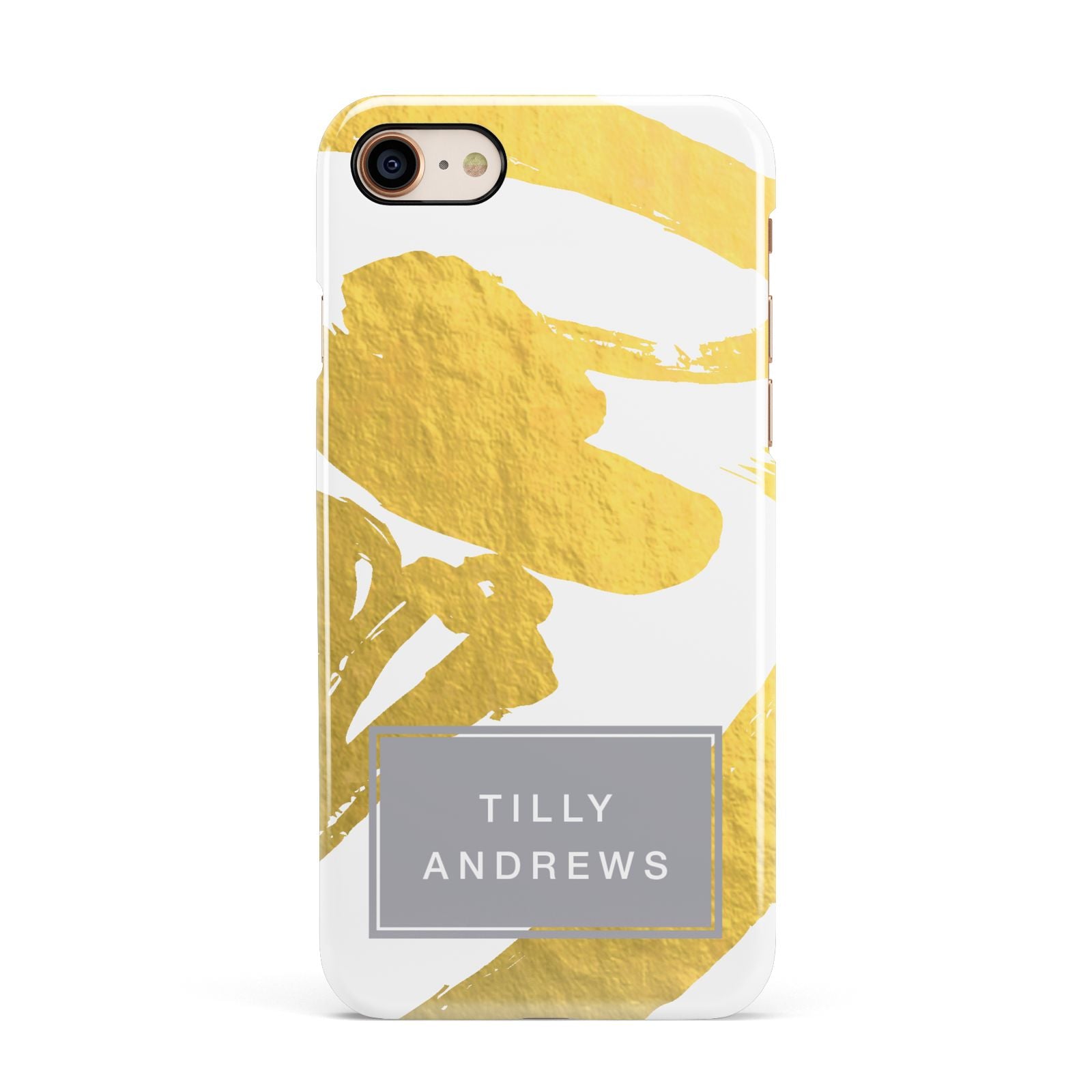 Personalised Gold Leaf White With Name Apple iPhone 7 8 3D Snap Case