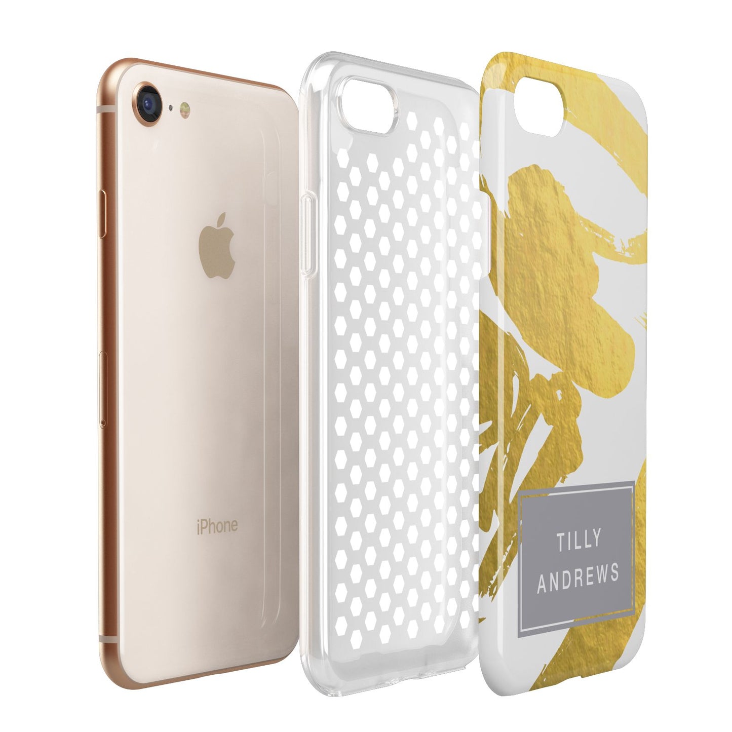 Personalised Gold Leaf White With Name Apple iPhone 7 8 3D Tough Case Expanded View