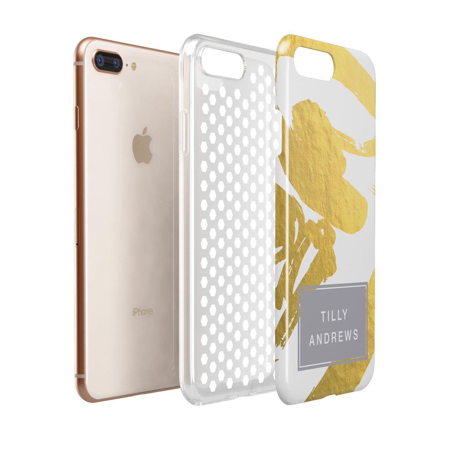 Personalised Gold Leaf White With Name Apple iPhone 7 8 Plus 3D Tough Case Expanded View