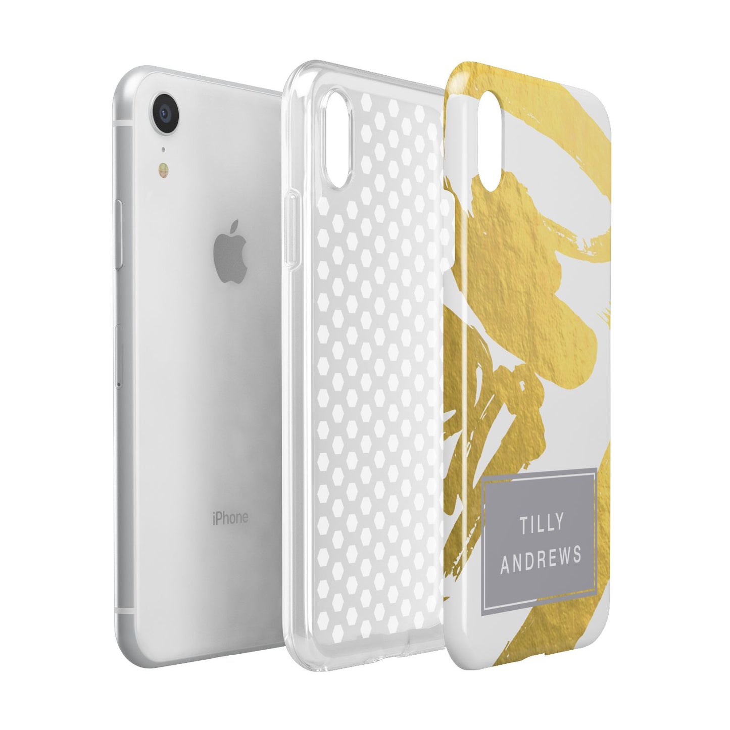 Personalised Gold Leaf White With Name Apple iPhone XR White 3D Tough Case Expanded view