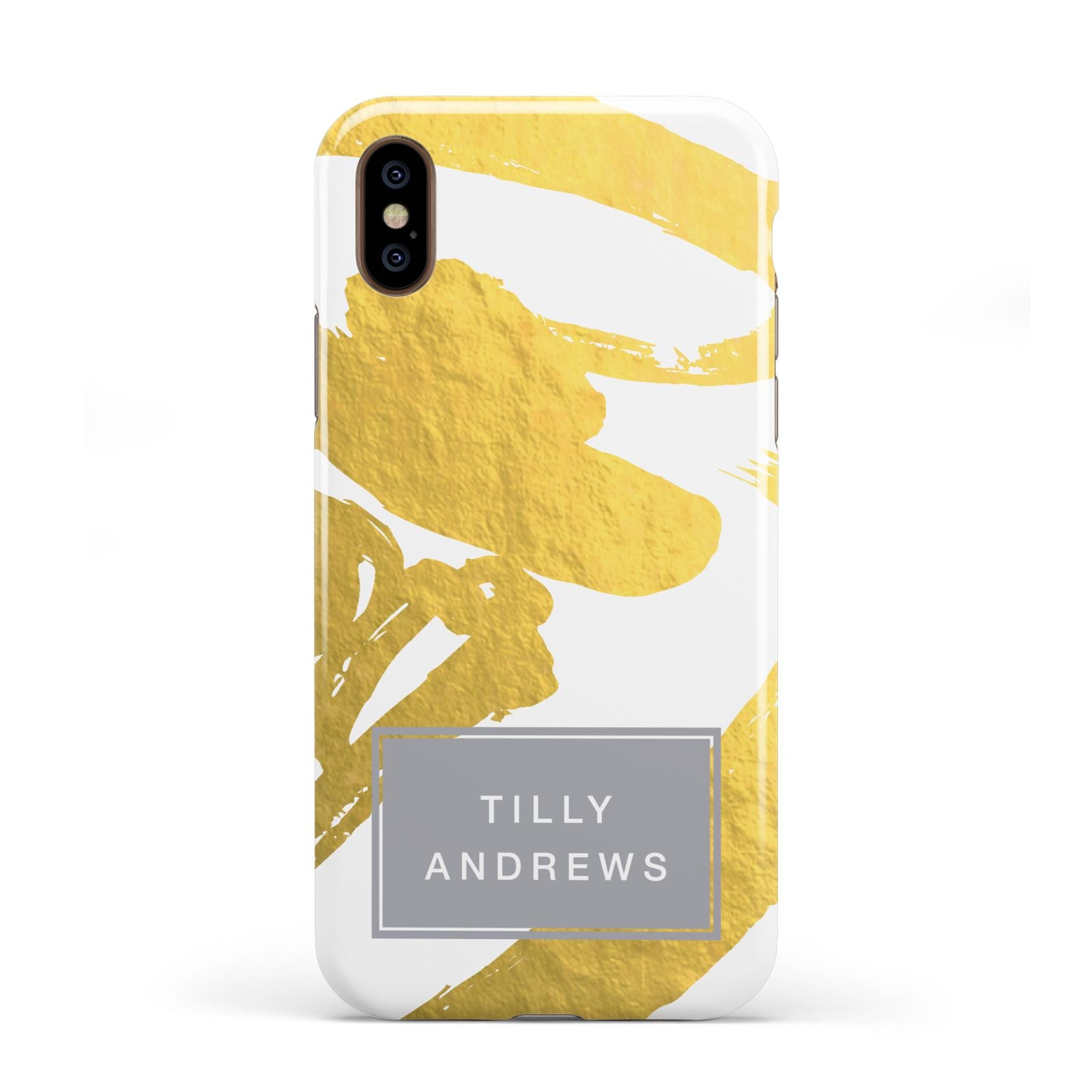 Personalised Gold Leaf White With Name Apple iPhone XS 3D Tough