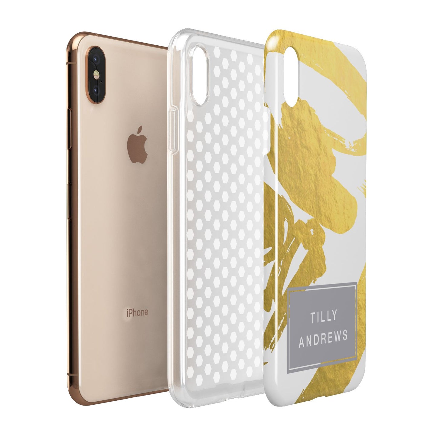 Personalised Gold Leaf White With Name Apple iPhone Xs Max 3D Tough Case Expanded View