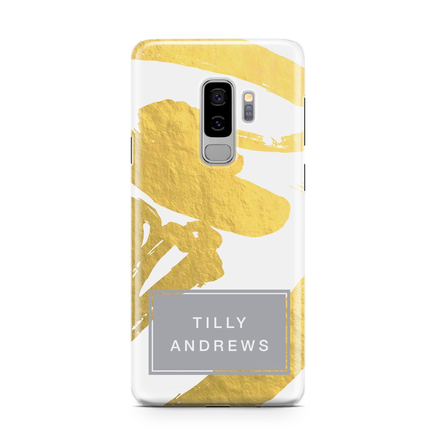 Personalised Gold Leaf White With Name Samsung Galaxy S9 Plus Case on Silver phone