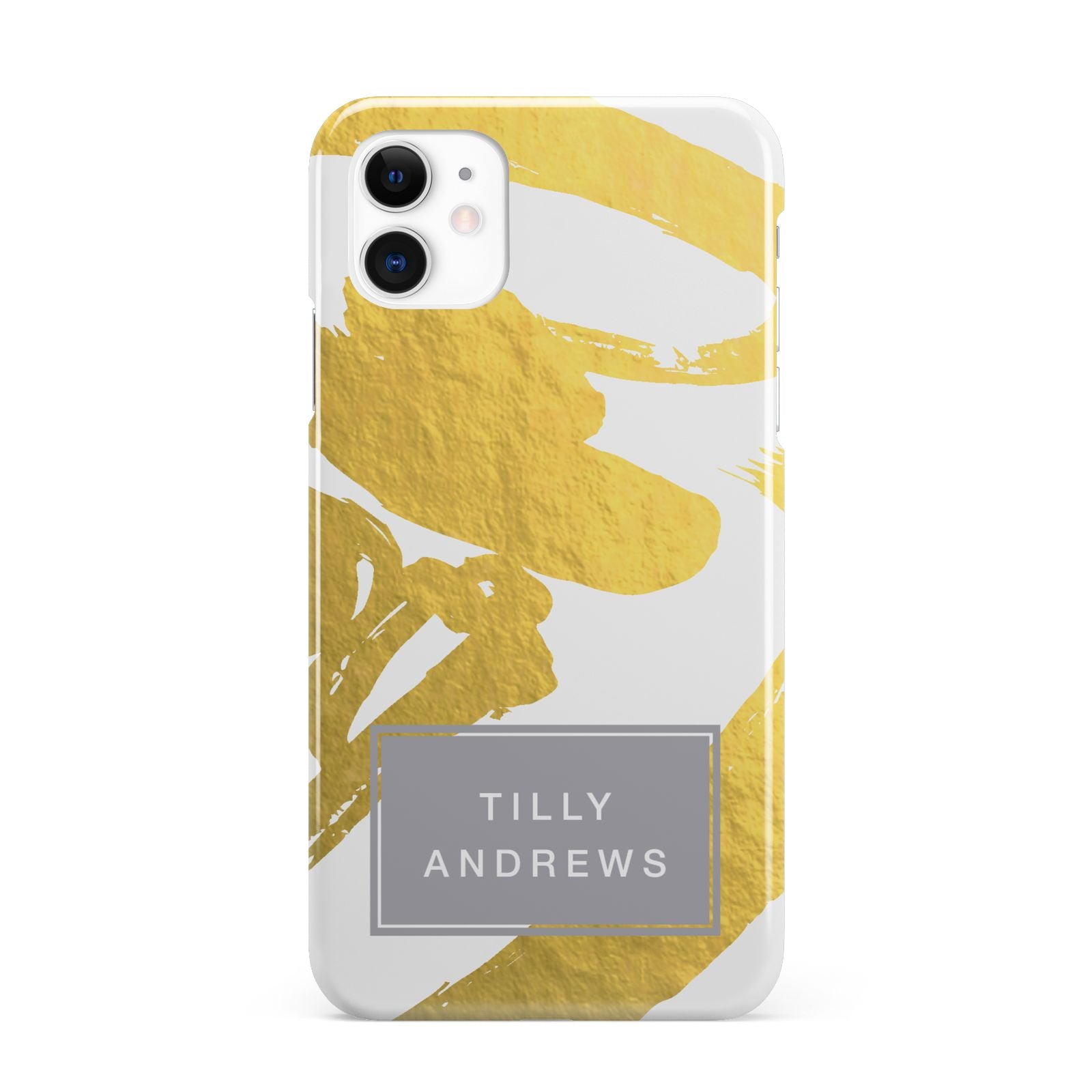 Personalised Gold Leaf White With Name iPhone 11 3D Snap Case