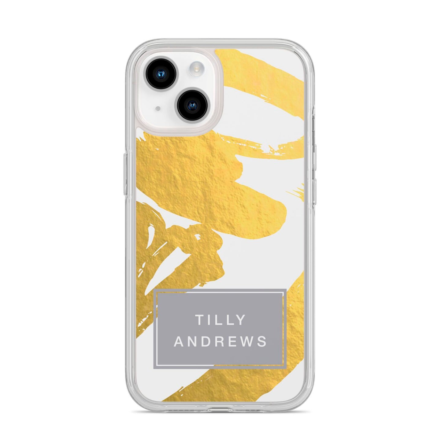 Personalised Gold Leaf White With Name iPhone 14 Clear Tough Case Starlight