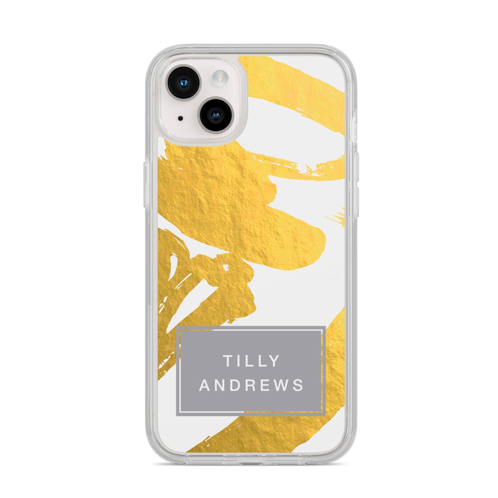 Personalised Gold Leaf White With Name iPhone 14 Plus Clear Tough Case Starlight