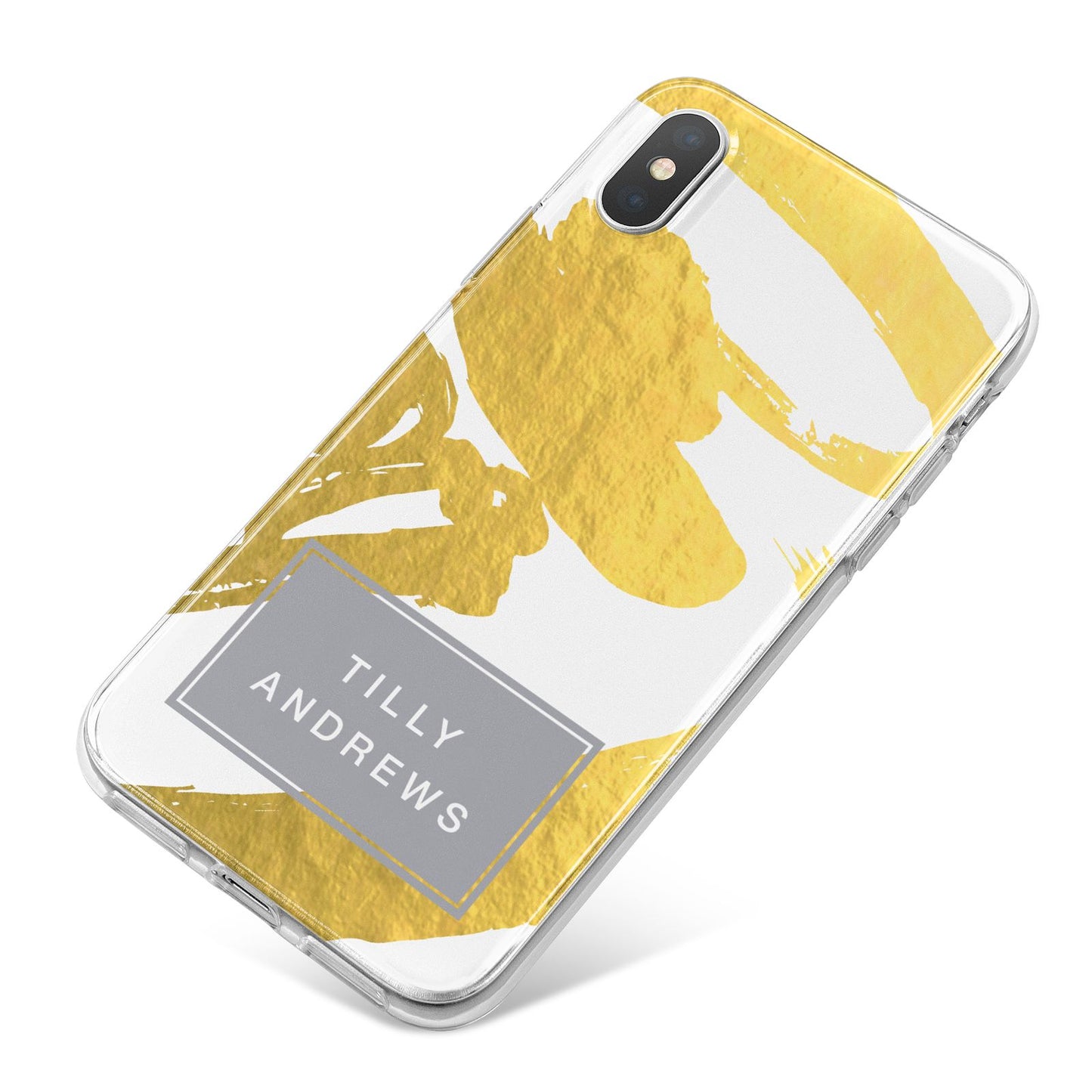 Personalised Gold Leaf White With Name iPhone X Bumper Case on Silver iPhone