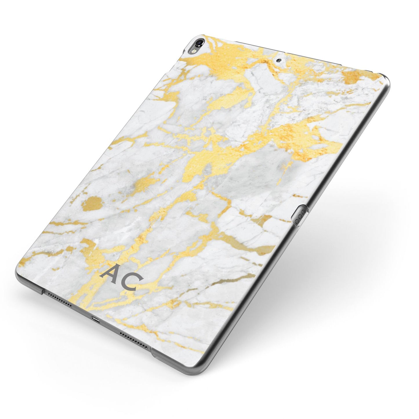 Personalised Gold Marble Initials Apple iPad Case on Grey iPad Side View