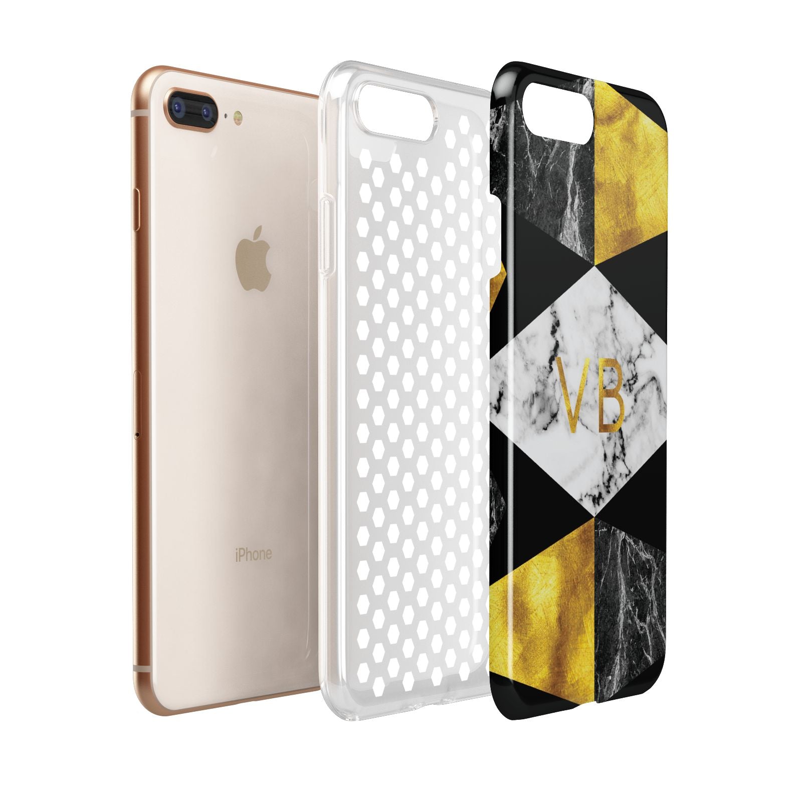 Personalised Gold Marble Initials Apple iPhone 7 8 Plus 3D Tough Case Expanded View