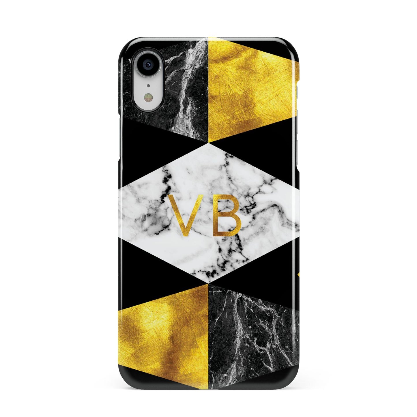 Personalised Gold Marble Initials Apple iPhone XR White 3D Snap Case