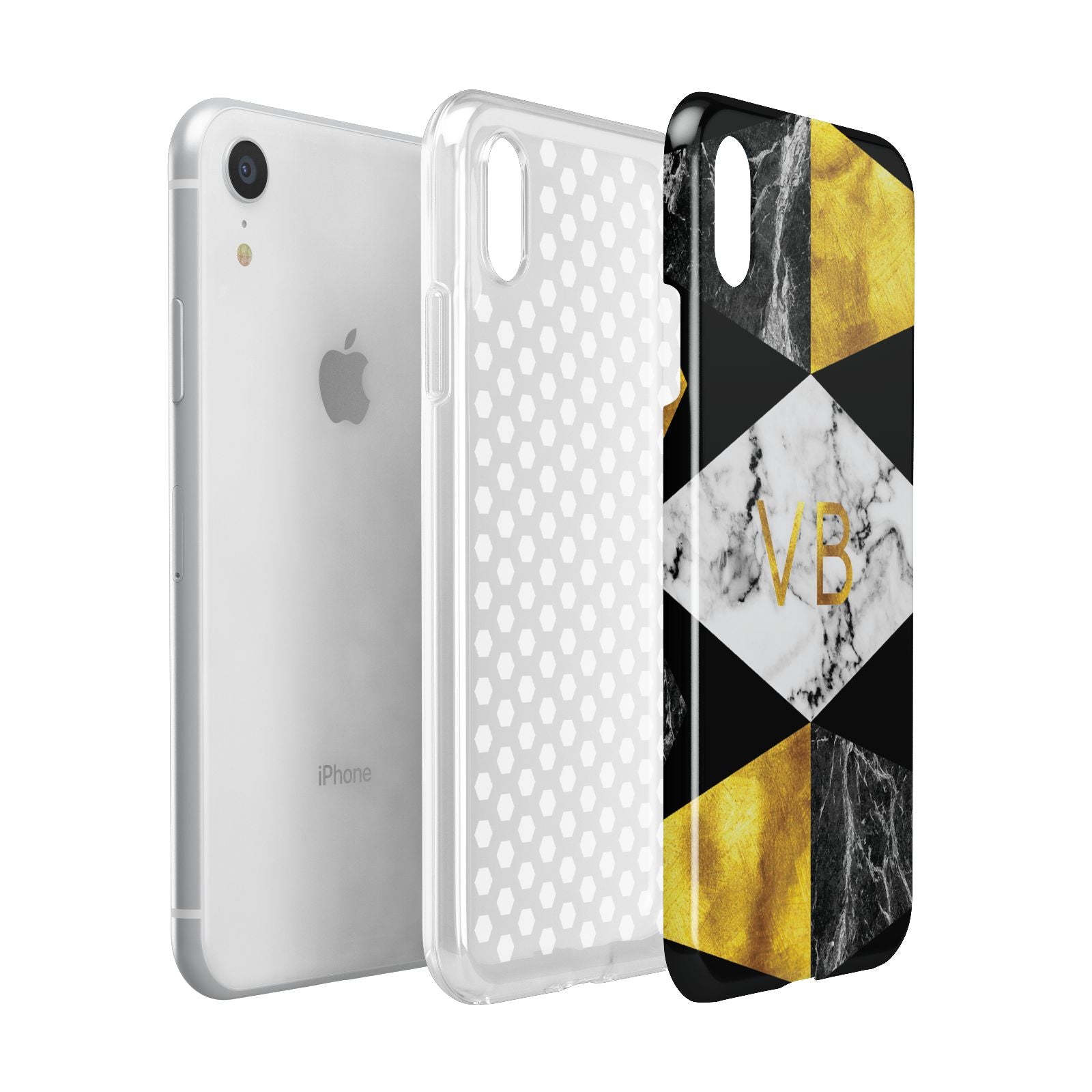 Personalised Gold Marble Initials Apple iPhone XR White 3D Tough Case Expanded view