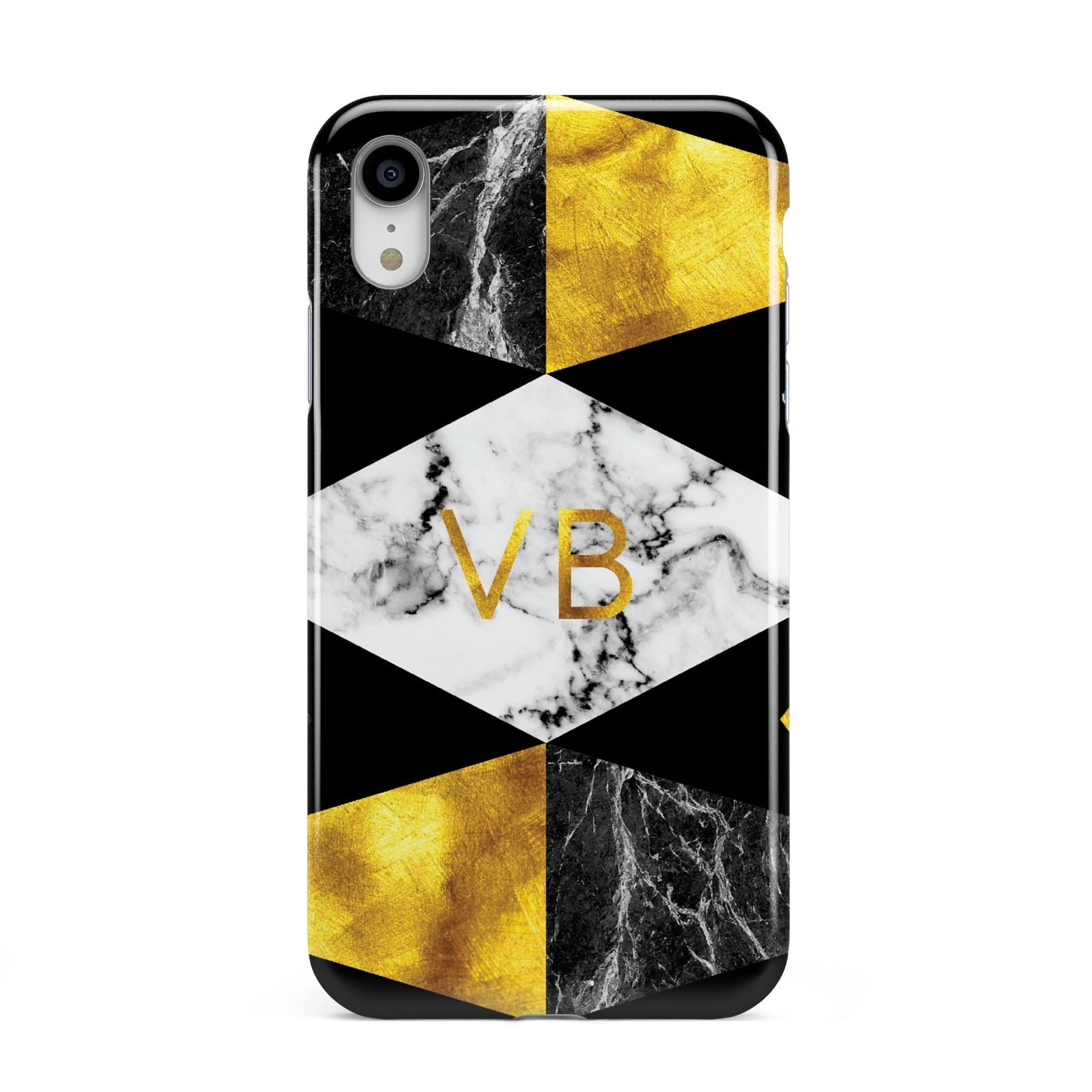 Personalised Gold Marble Initials Apple iPhone XR White 3D Tough Case