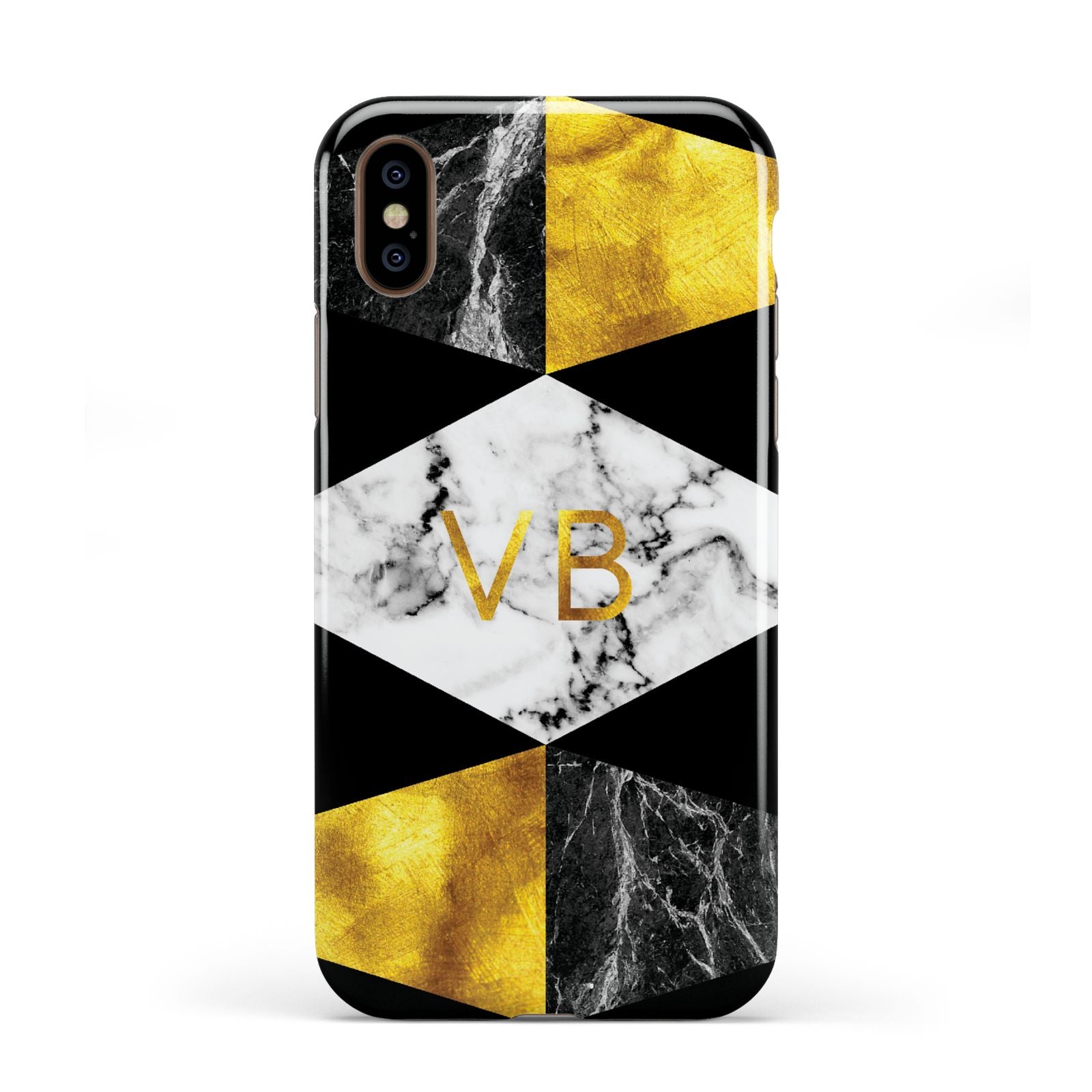 Personalised Gold Marble Initials Apple iPhone XS 3D Tough