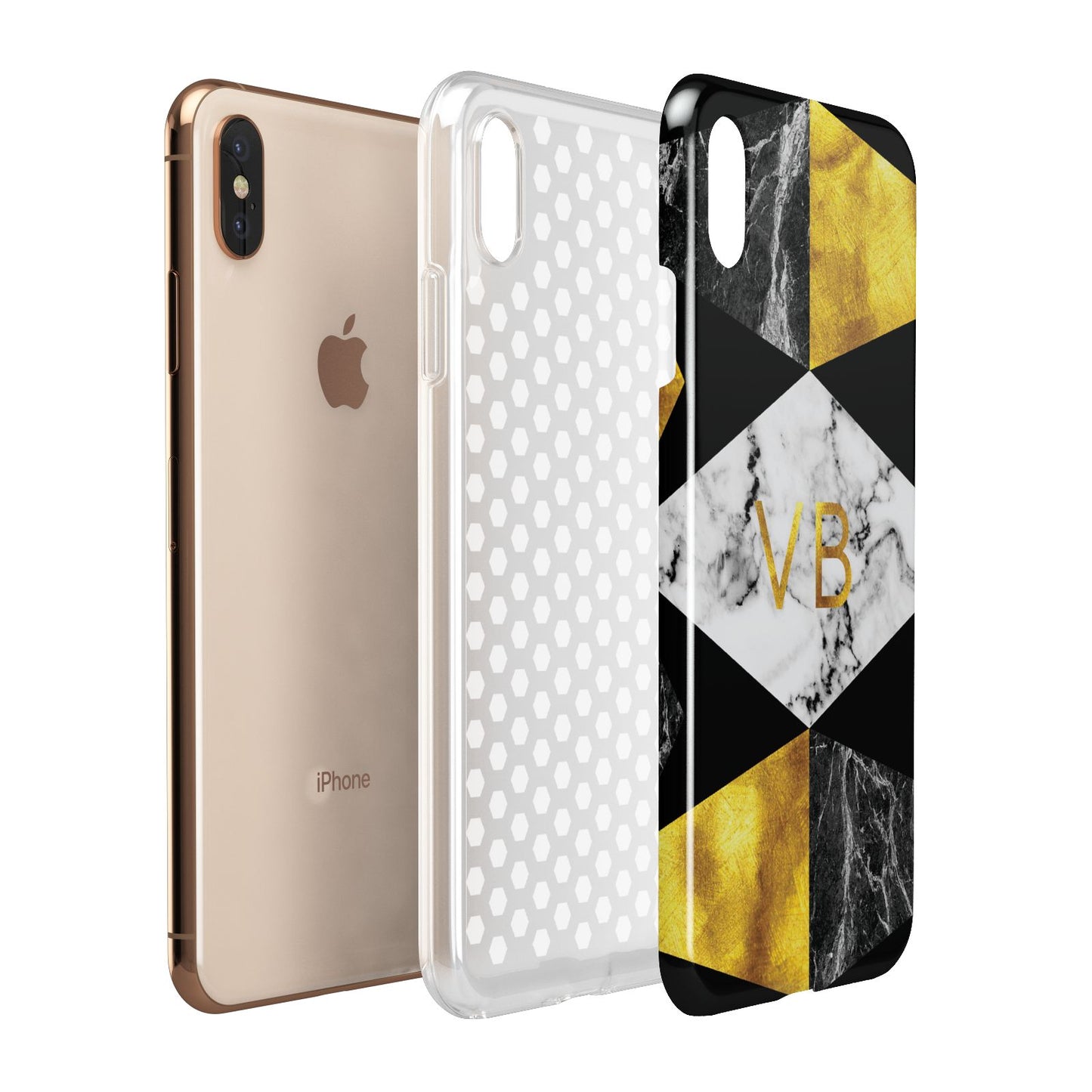 Personalised Gold Marble Initials Apple iPhone Xs Max 3D Tough Case Expanded View