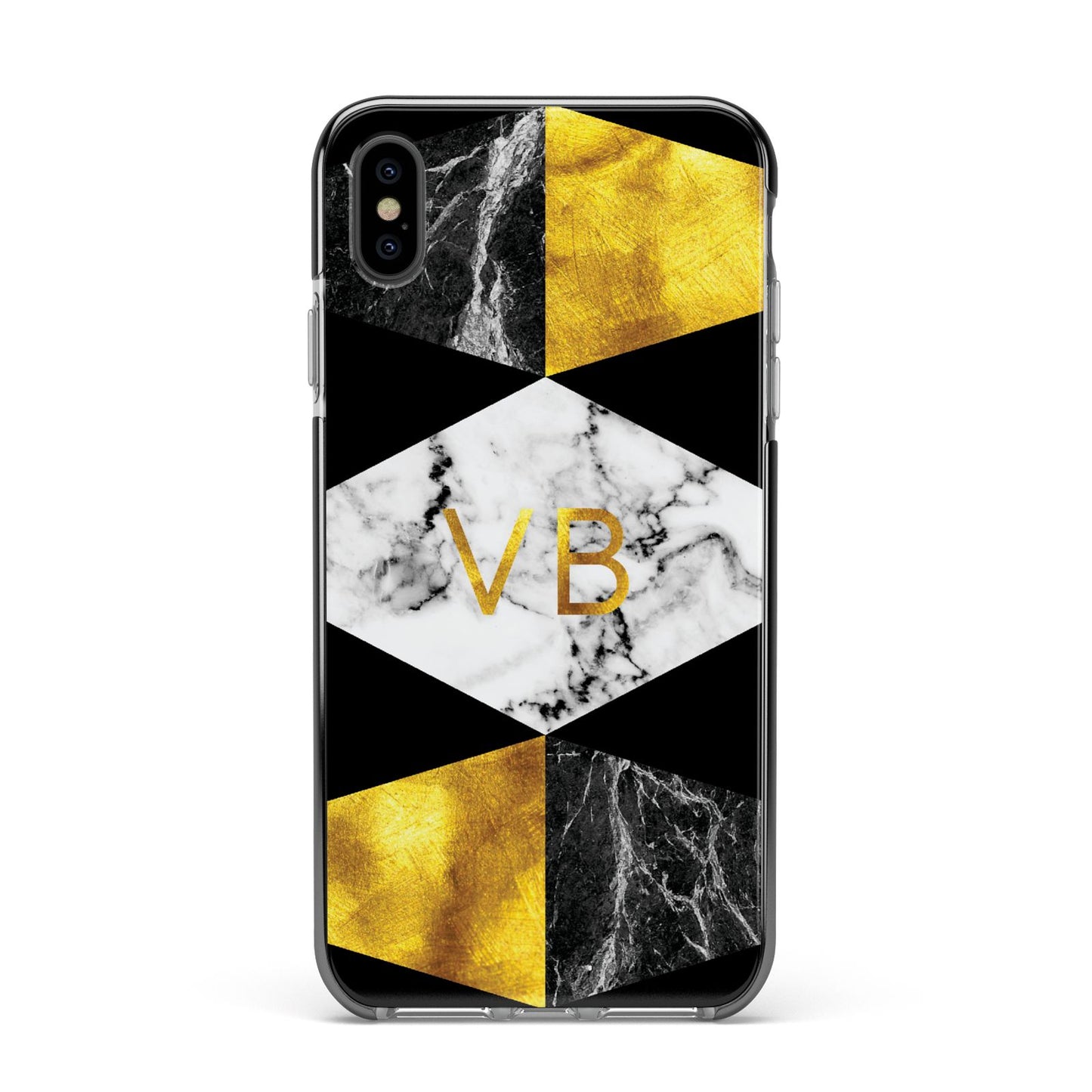 Personalised Gold Marble Initials Apple iPhone Xs Max Impact Case Black Edge on Black Phone